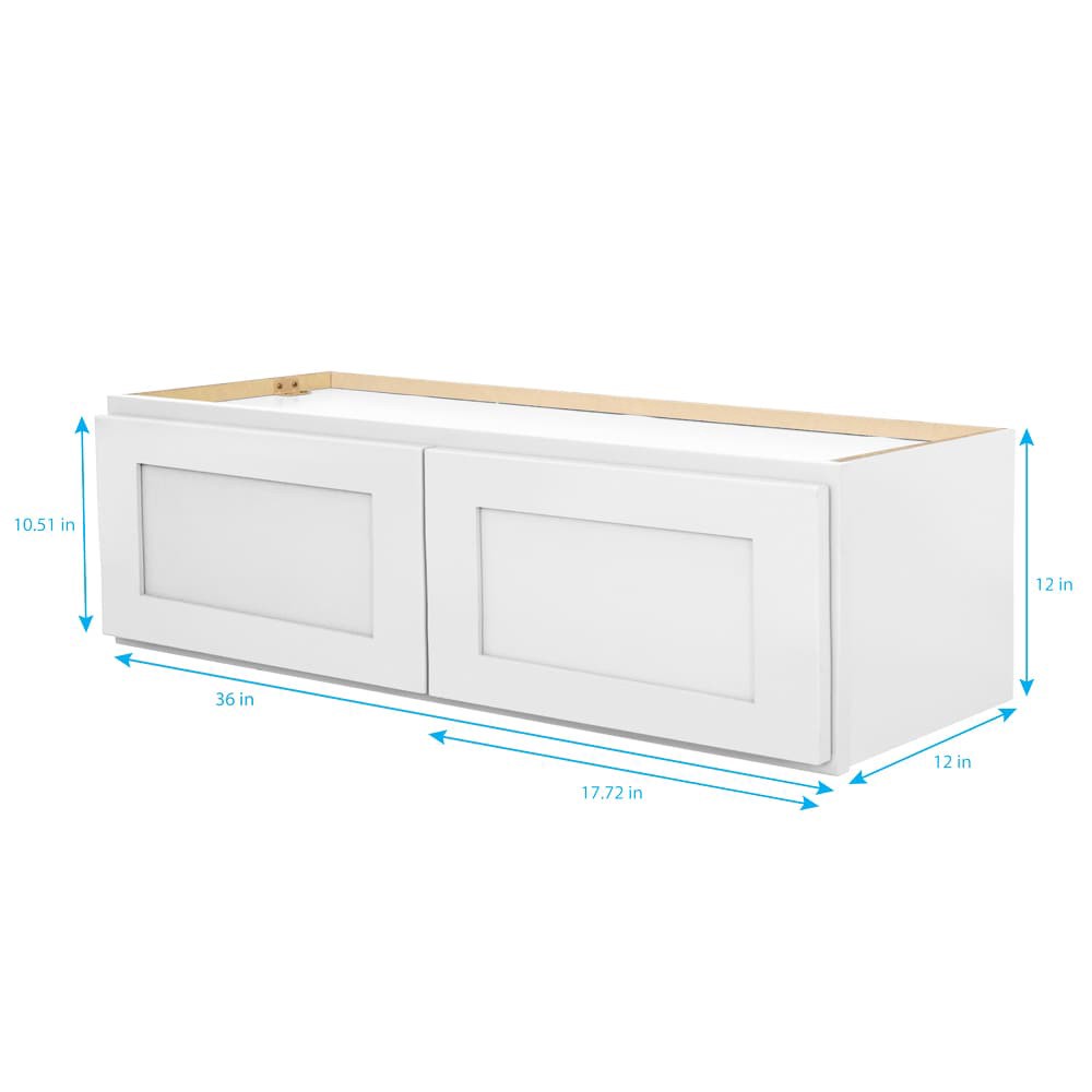 slide 5 of 6, RELIABILT Fairplay 36-in W x 12-in H x 12-in D White Wall Ready to assemble (RTA) Plywood Cabinet Recessed Panel Shaker, 1 ct