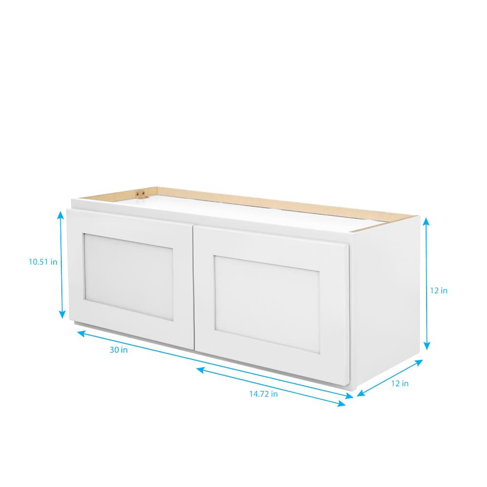 slide 5 of 6, RELIABILT Fairplay 30-in W x 12-in H x 12-in D White Wall Ready to assemble (RTA) Plywood Cabinet Recessed Panel Shaker, 1 ct