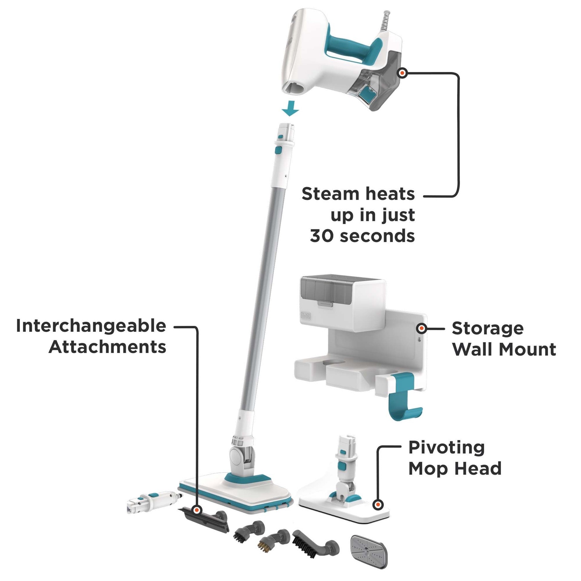 slide 3 of 6, BLACK+DECKER 7 Piece 20-ft 1 -Speed Upholstery Garment Multipurpose steam cleaner, 1 ct