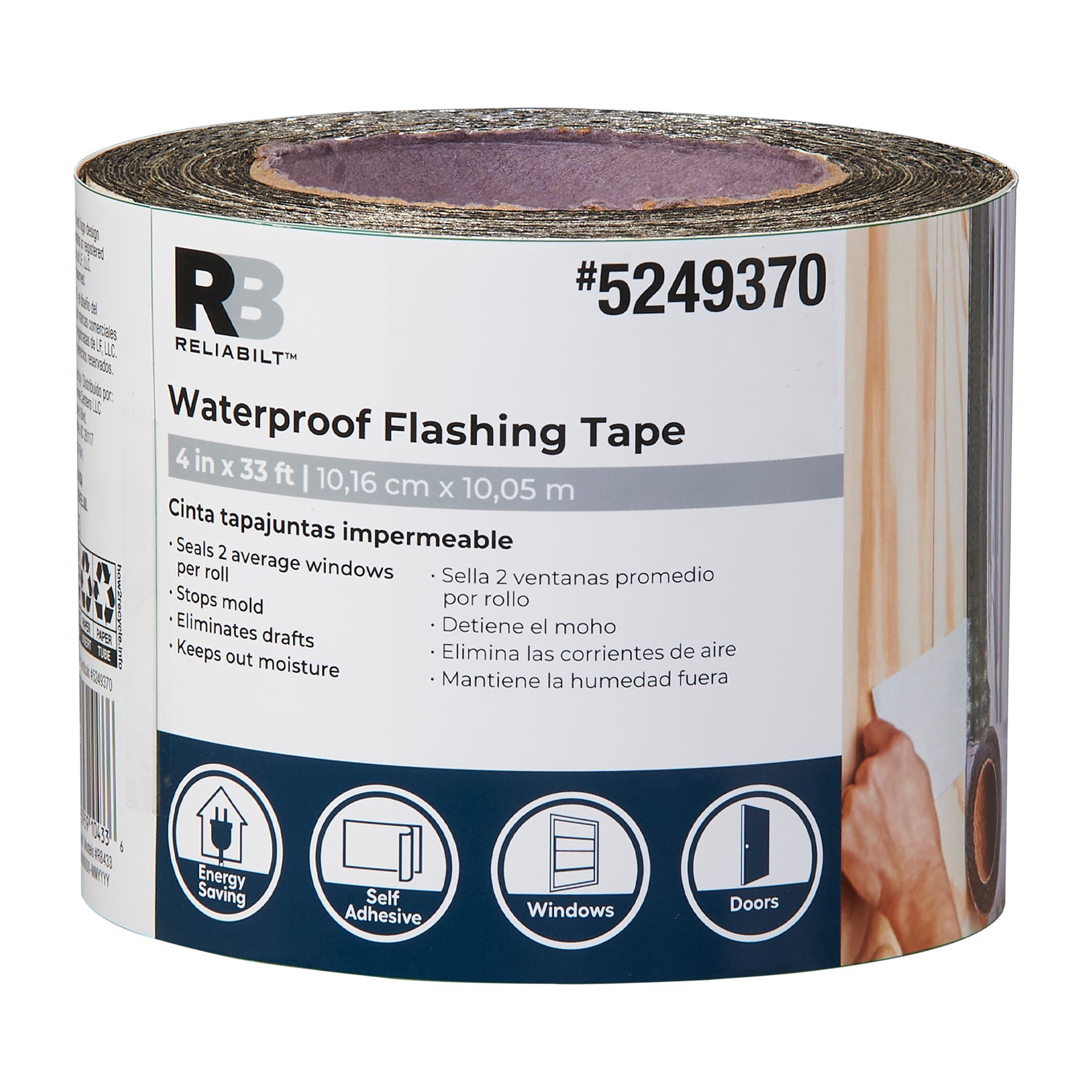 slide 1 of 6, RELIABILT Self-Adhesive 4-in x 33-ft Silver Rubberized asphalt Self-adhesive roll flashing, 1 ct