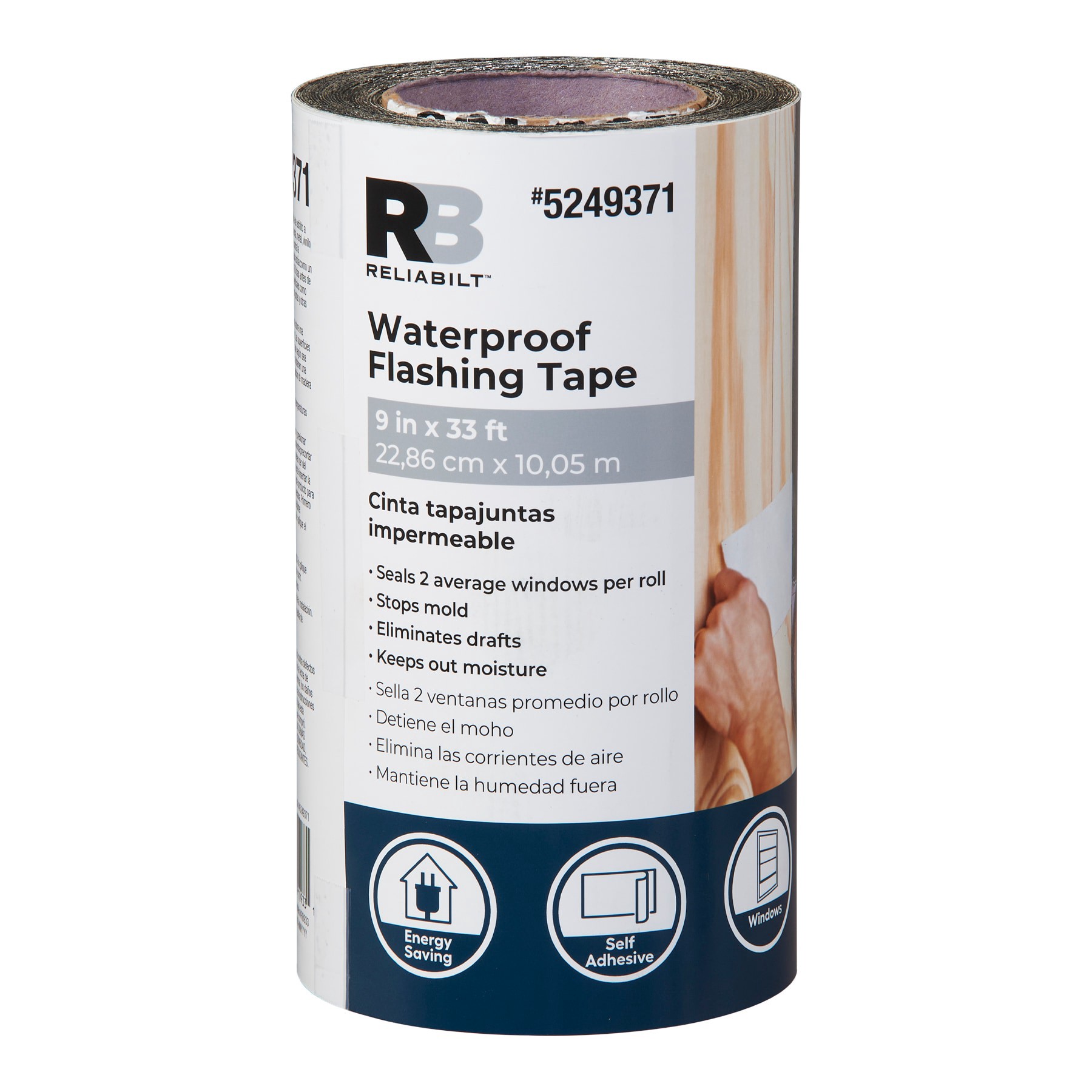 slide 1 of 6, RELIABILT Self-Adhesive 9-in x 33-ft Silver Rubberized asphalt Self-adhesive roll flashing 9 -Pack, 1 ct