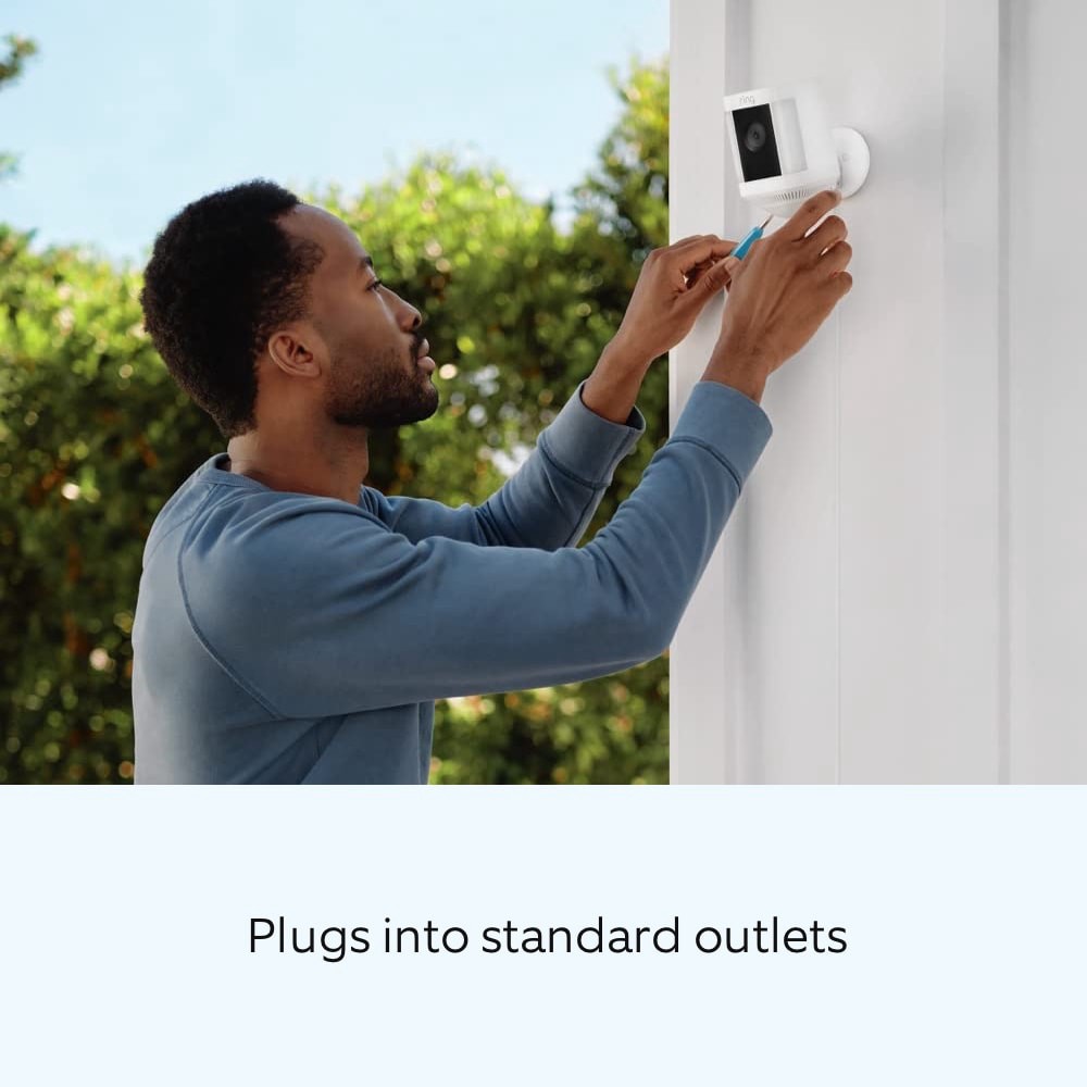 slide 3 of 6, Ring Spotlight Cam Plus, Plug-In - Smart Security Video Camera with 2 Motion-Activated LED Spotlights, 2-Way Talk, Color Night Vision, Black, 1 ct