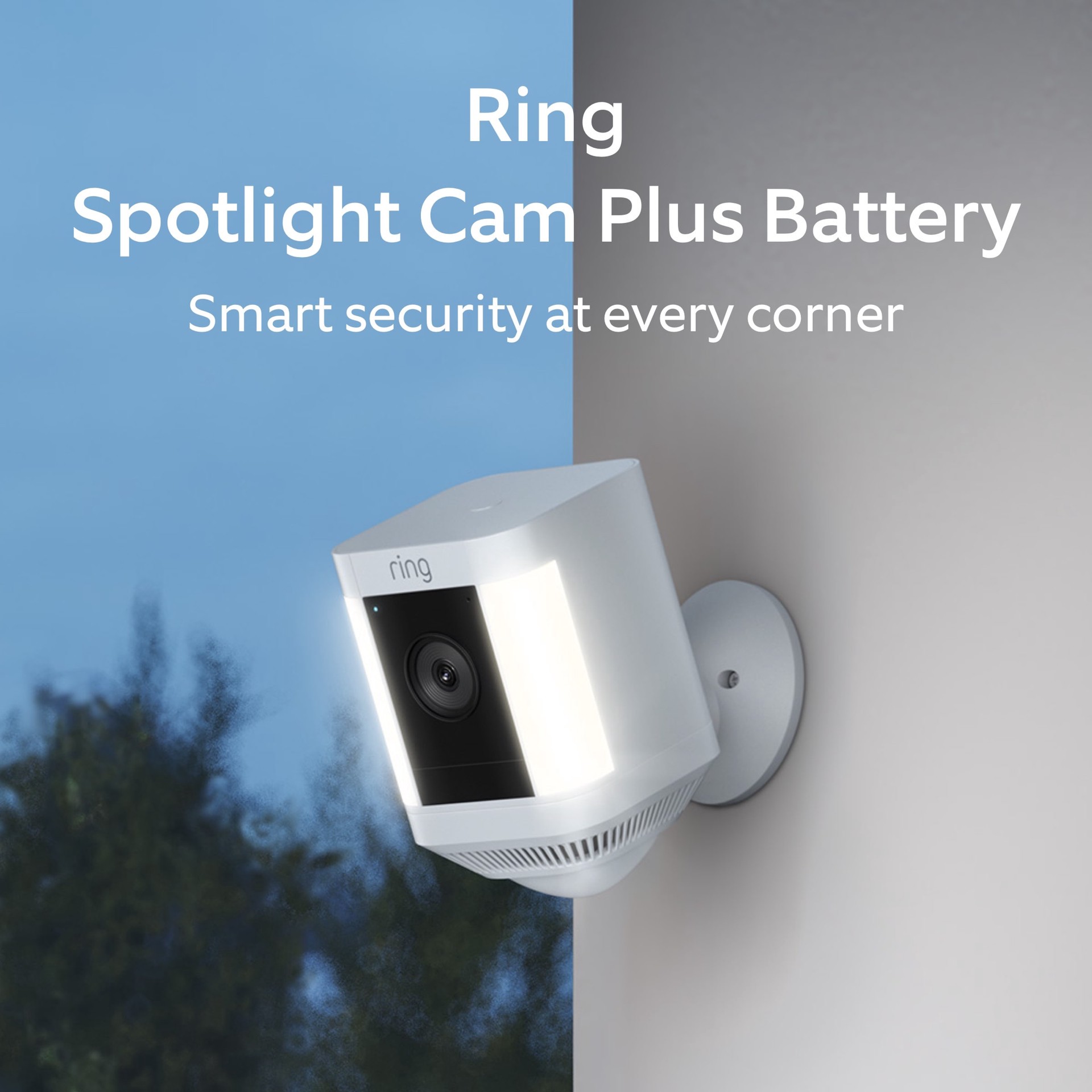 slide 2 of 6, Ring Spotlight Cam Plus, Battery-operated - Smart Security Video Camera with 2 Motion-Activated LED Spotlights, 2-Way Talk, Color Night Vision, White, 1 ct