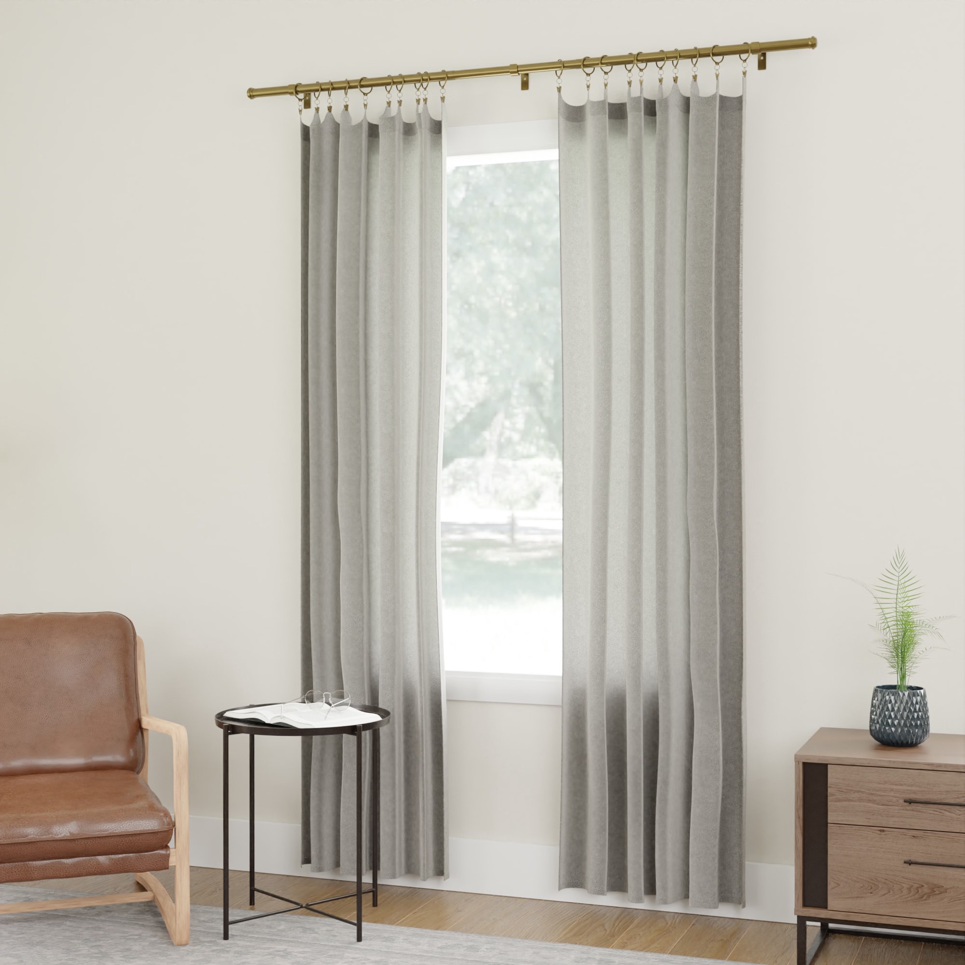 slide 3 of 4, allen + roth 10 -Pack 1-in Brushed Gold Aluminum Curtain ring with clip, 1 ct