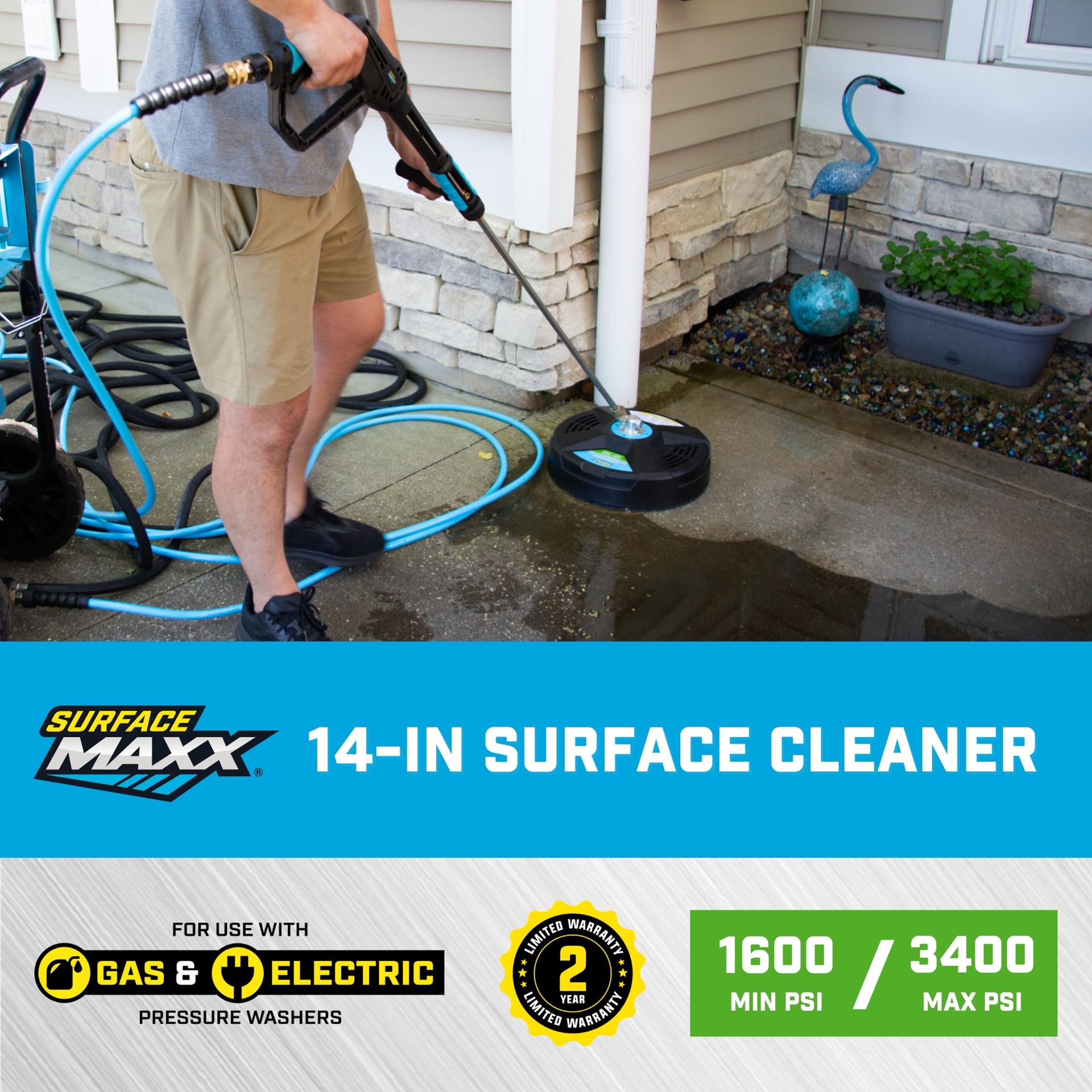 slide 2 of 6, SurfaceMaxx 14-in up to 3400-PSI Rotating surface cleaner for Gas and electric pressure washers, 1 ct