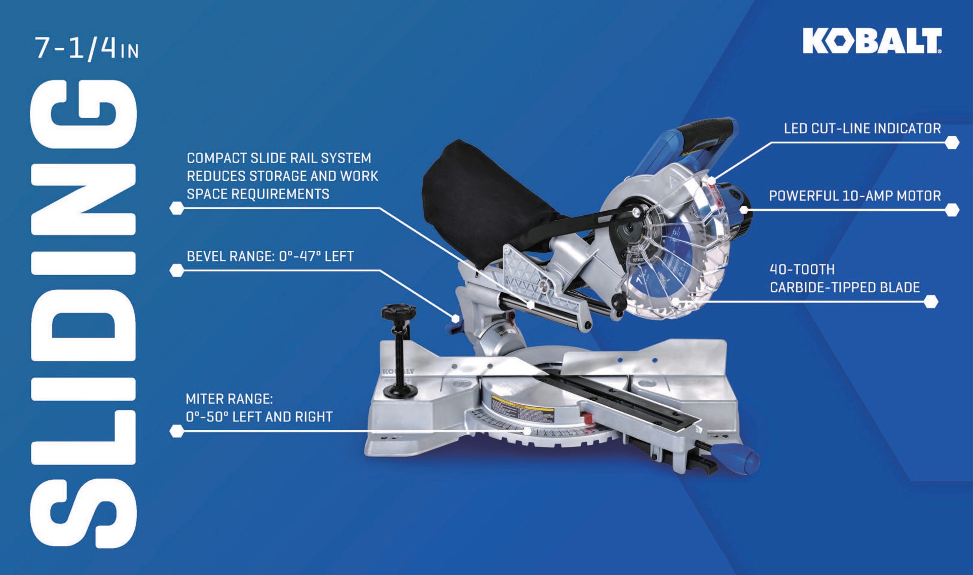 slide 4 of 6, Kobalt Compact 7-1/4-in 10-Amp Single Bevel Sliding Compound Corded Miter Saw, 1 ct