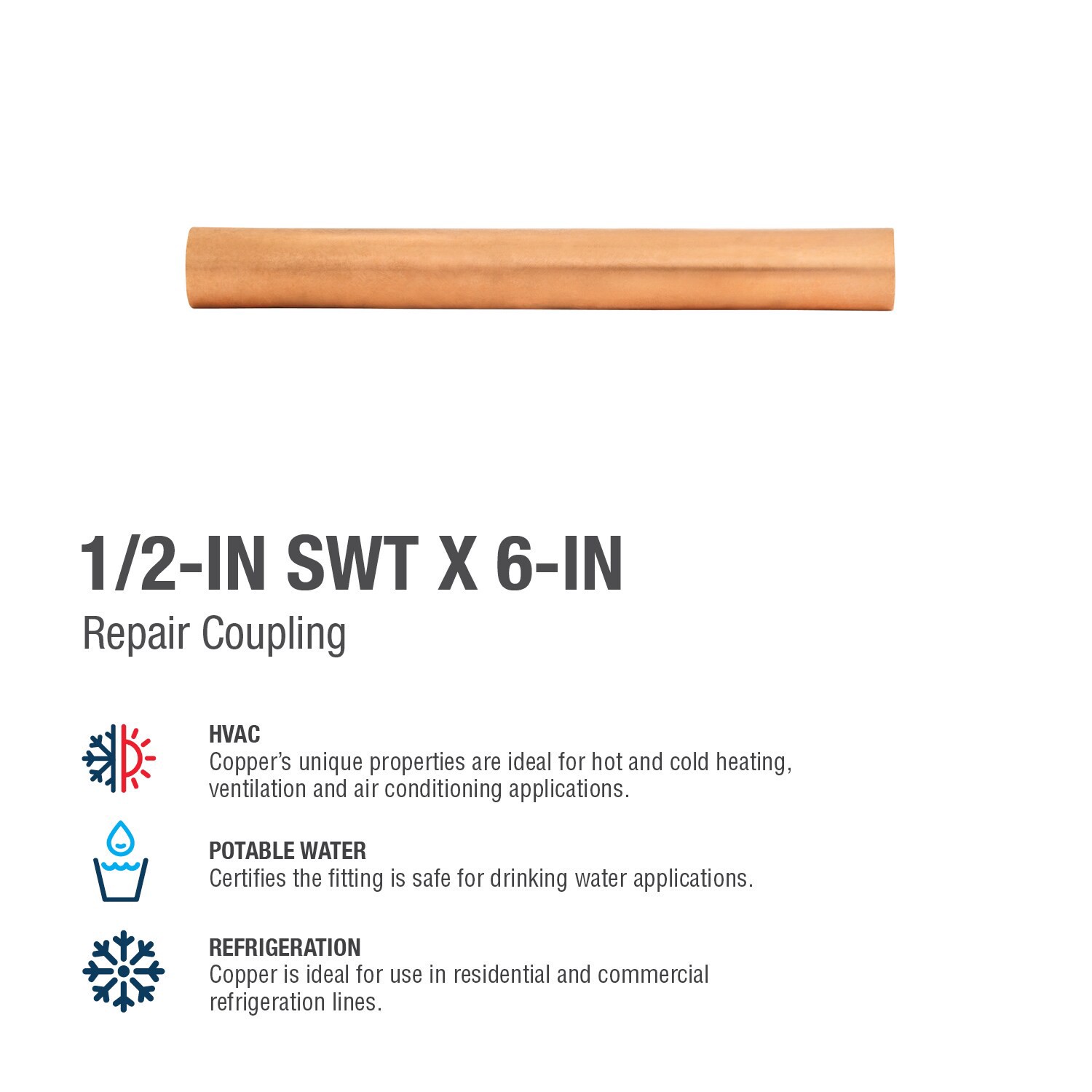 slide 4 of 6, Streamline 1/2-in x 6-in Copper Repair Coupling, 1 ct