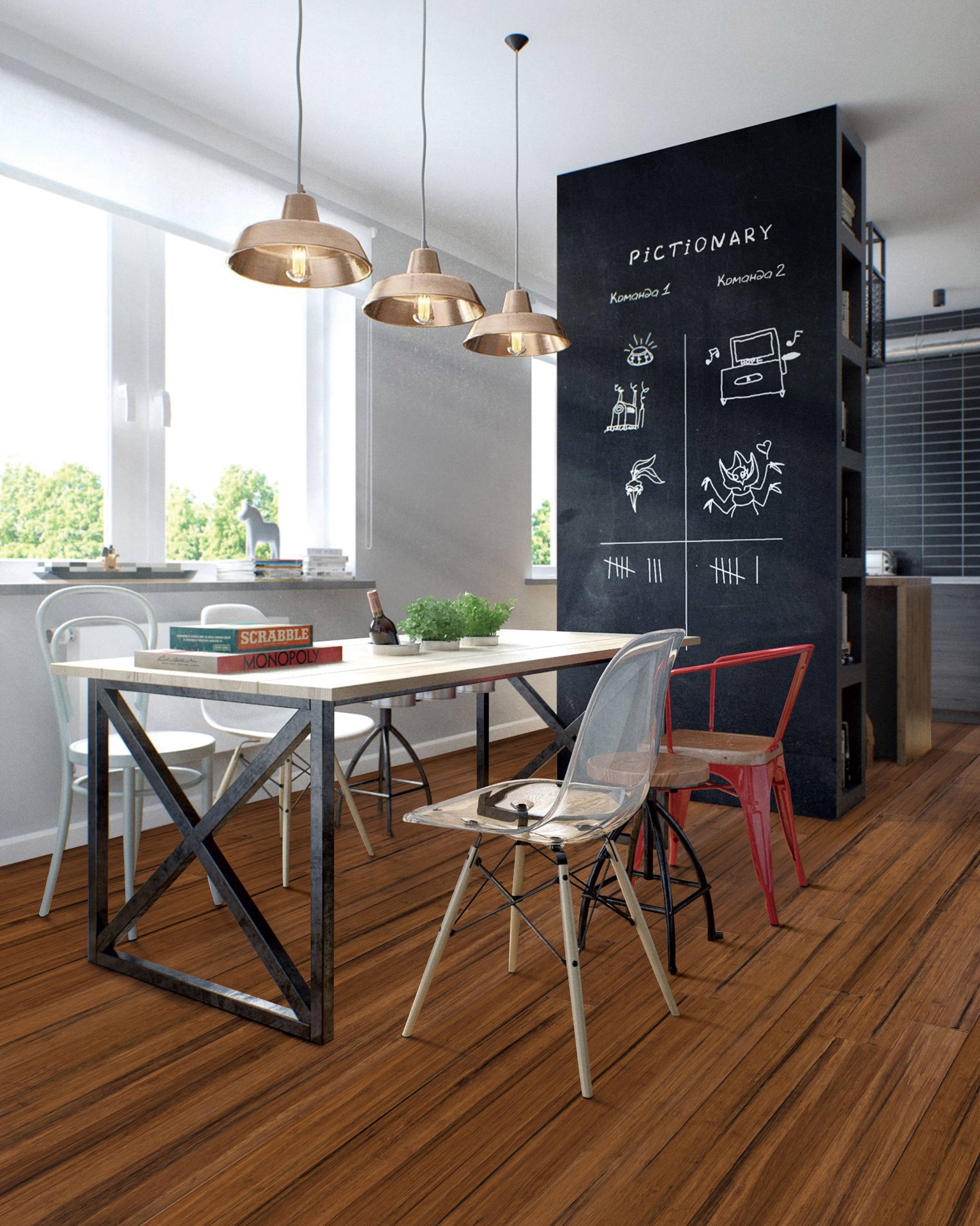 slide 4 of 6, allen + roth Locking Bamboo Hardwood Flooring Rustic Brown Bamboo 3/8-in T x 5-1/8-in W Handscraped Engineered Hardwood Flooring ( 20.49-sq ft / Carton ), 1 ct