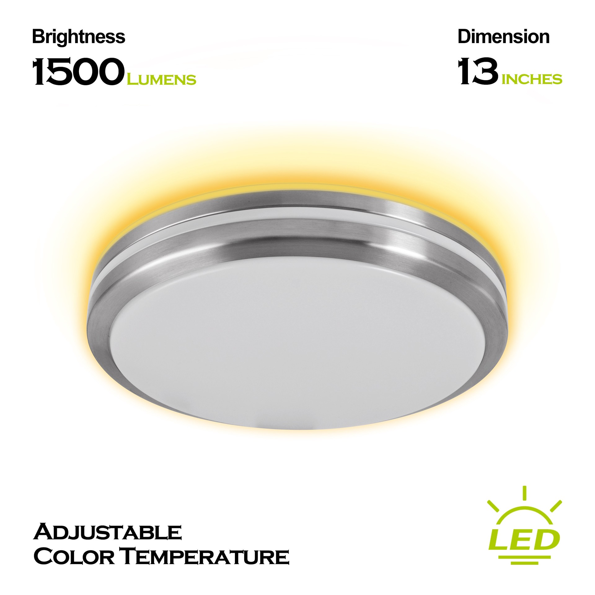 slide 6 of 6, Project Source with Night Light 1 -Light 13-in Brushed Nickel Integrated LED Flush Mount Light, 1 ct