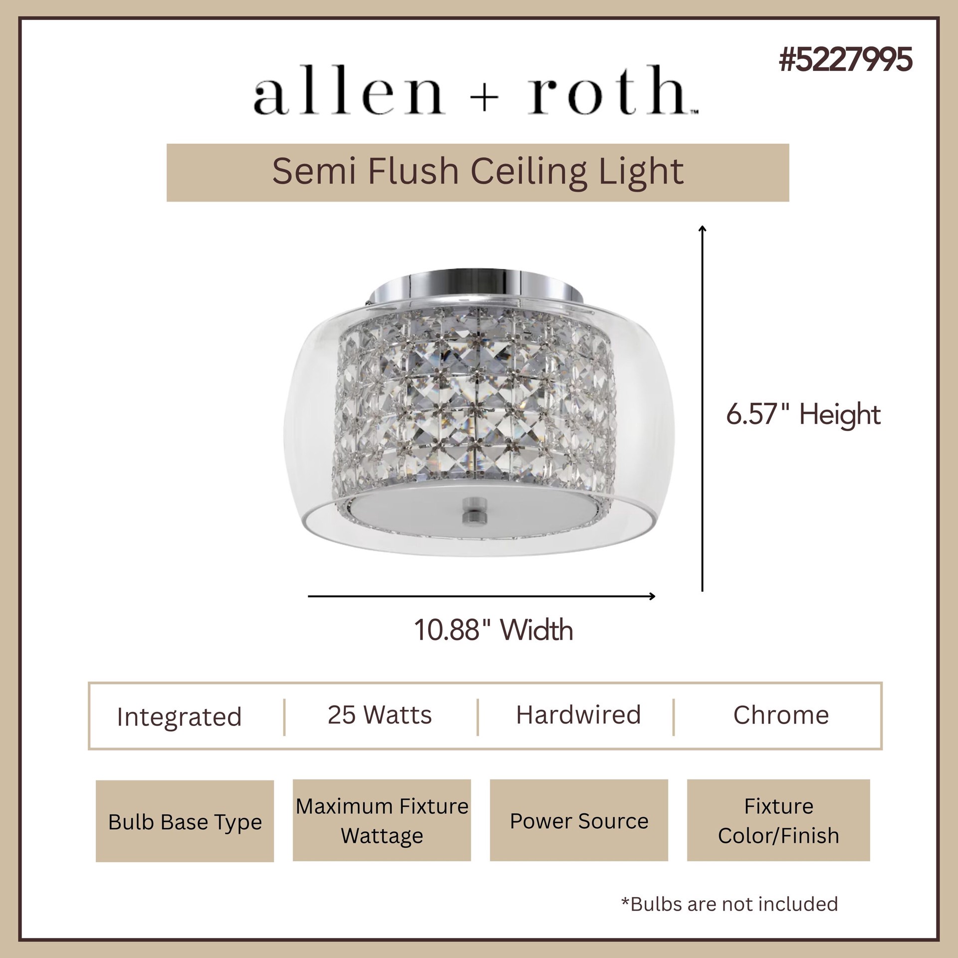 slide 3 of 6, allen + roth Quinn 1 -Light 11 Gloss Chrome Integrated LED Flush Mount Light, 1 ct