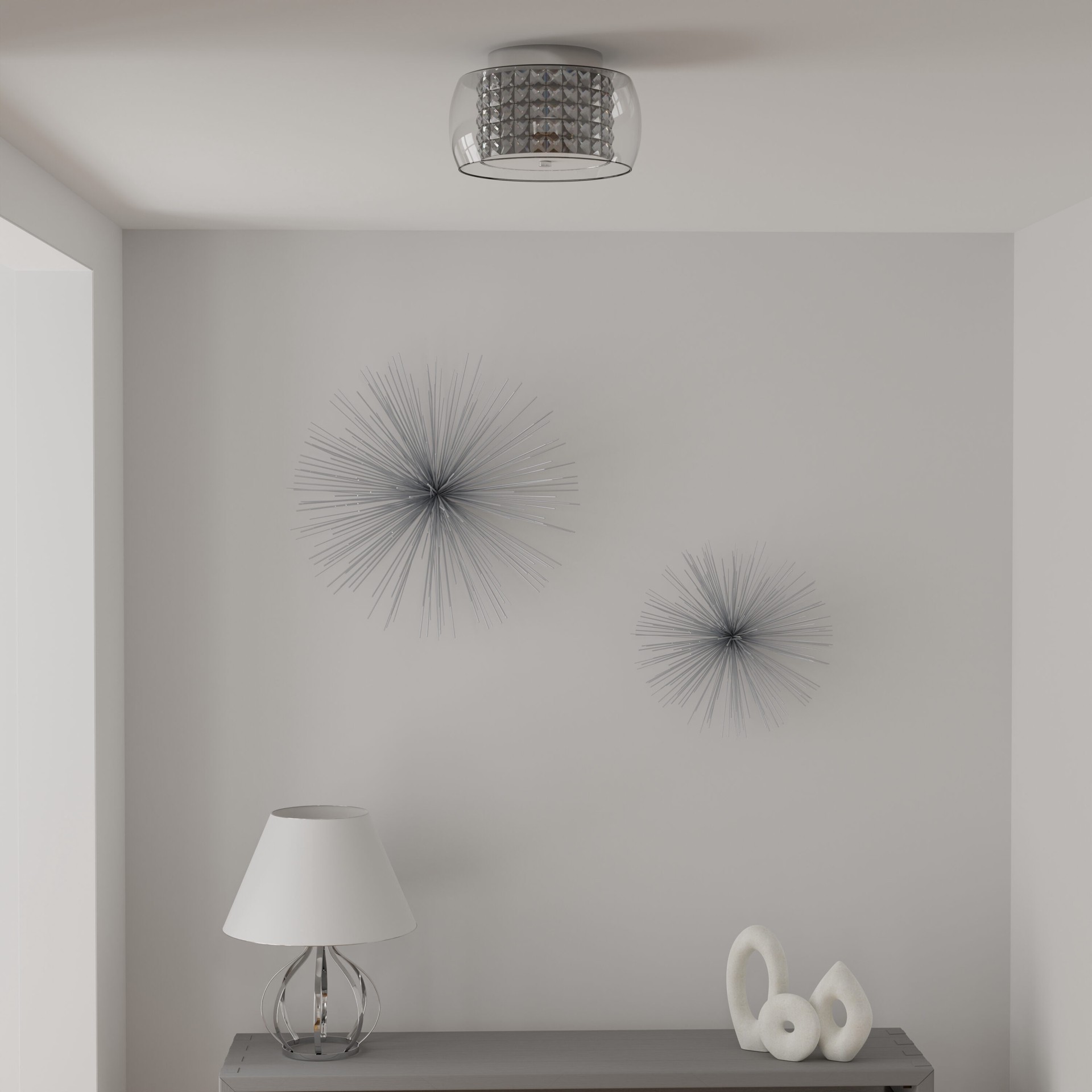 slide 4 of 6, allen + roth Quinn 1 -Light 11 Gloss Chrome Integrated LED Flush Mount Light, 1 ct