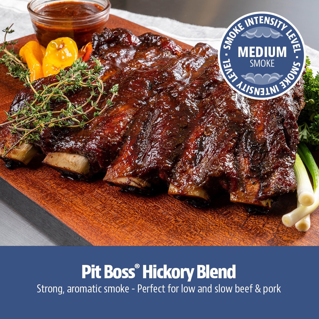 slide 3 of 6, Pit Boss Hickory Blend 20-lb Wood Pellets, 1 ct