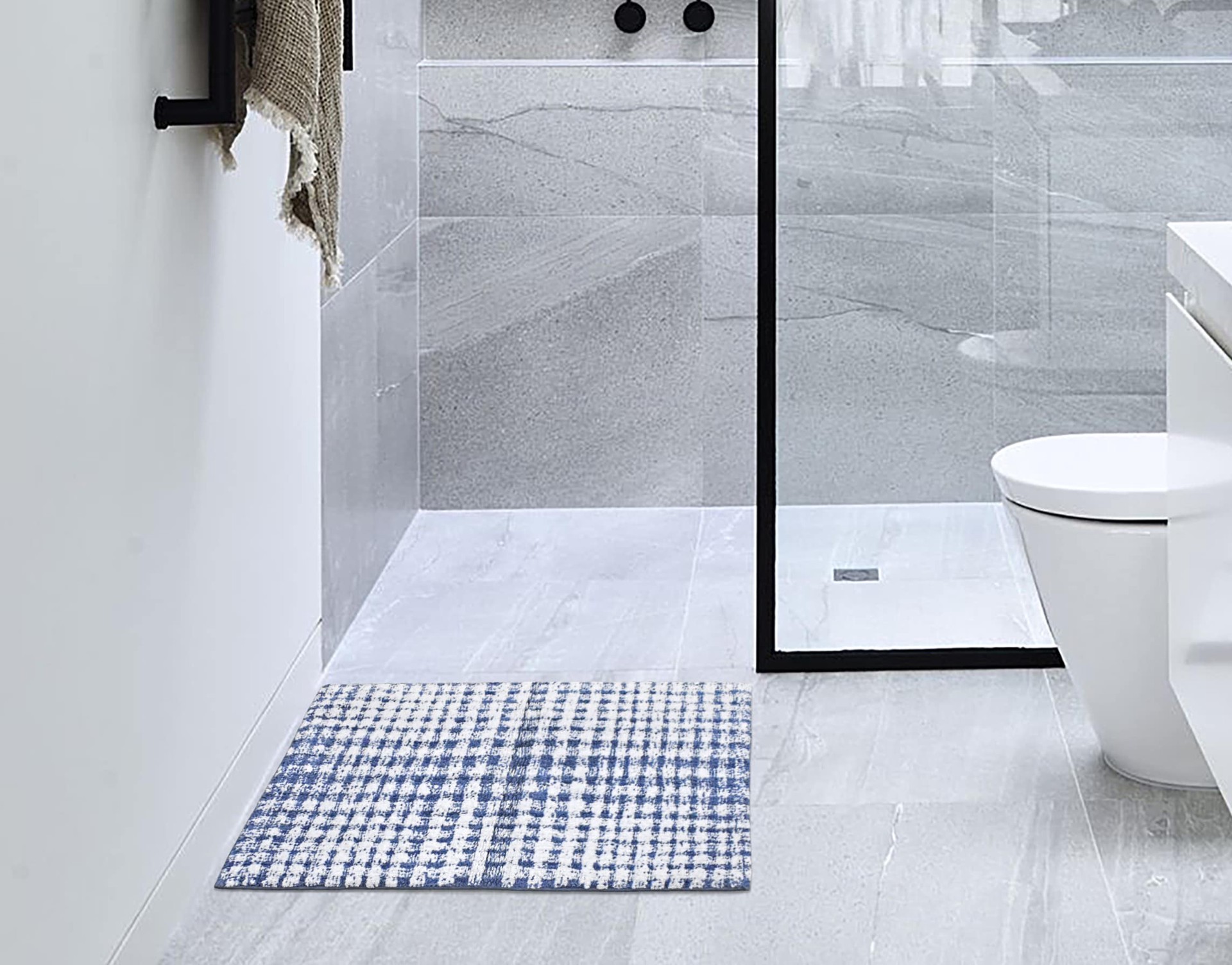 slide 6 of 6, allen + roth 20-in x 32-in White/Pearl Blue Cotton Bath mat, 1 ct