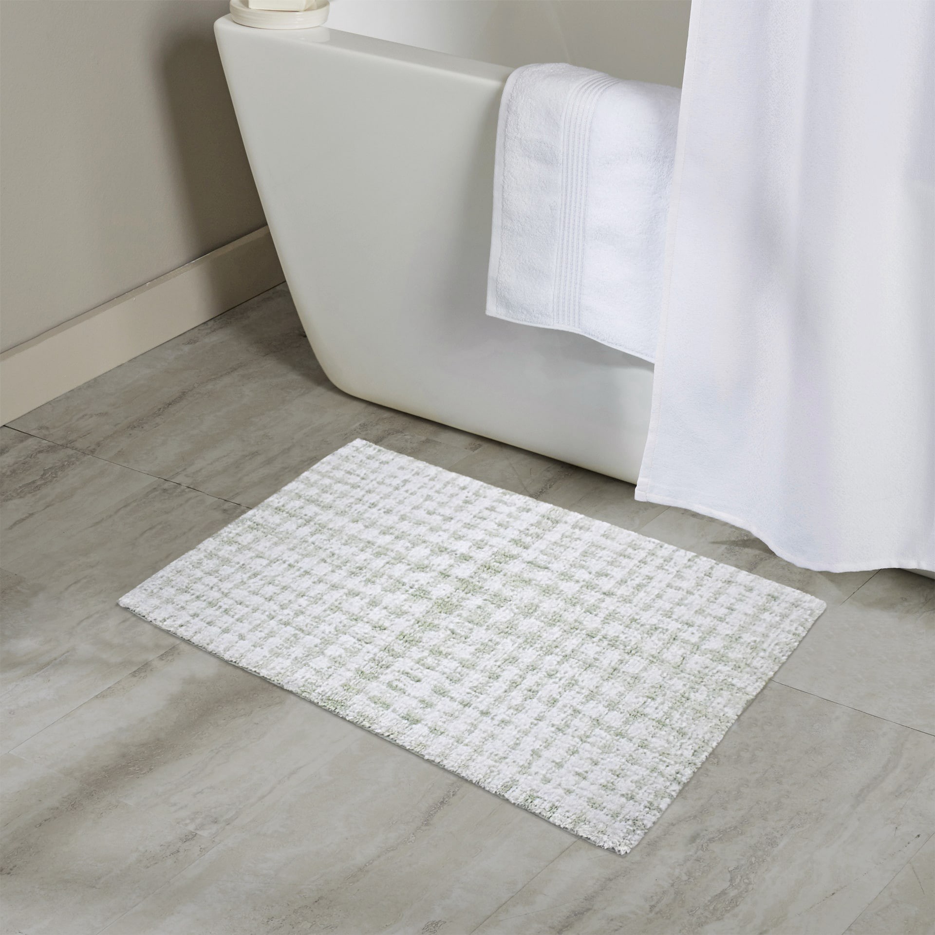 slide 6 of 6, allen + roth 20-in x 32-in White/Seafoam Cotton Bath mat, 1 ct