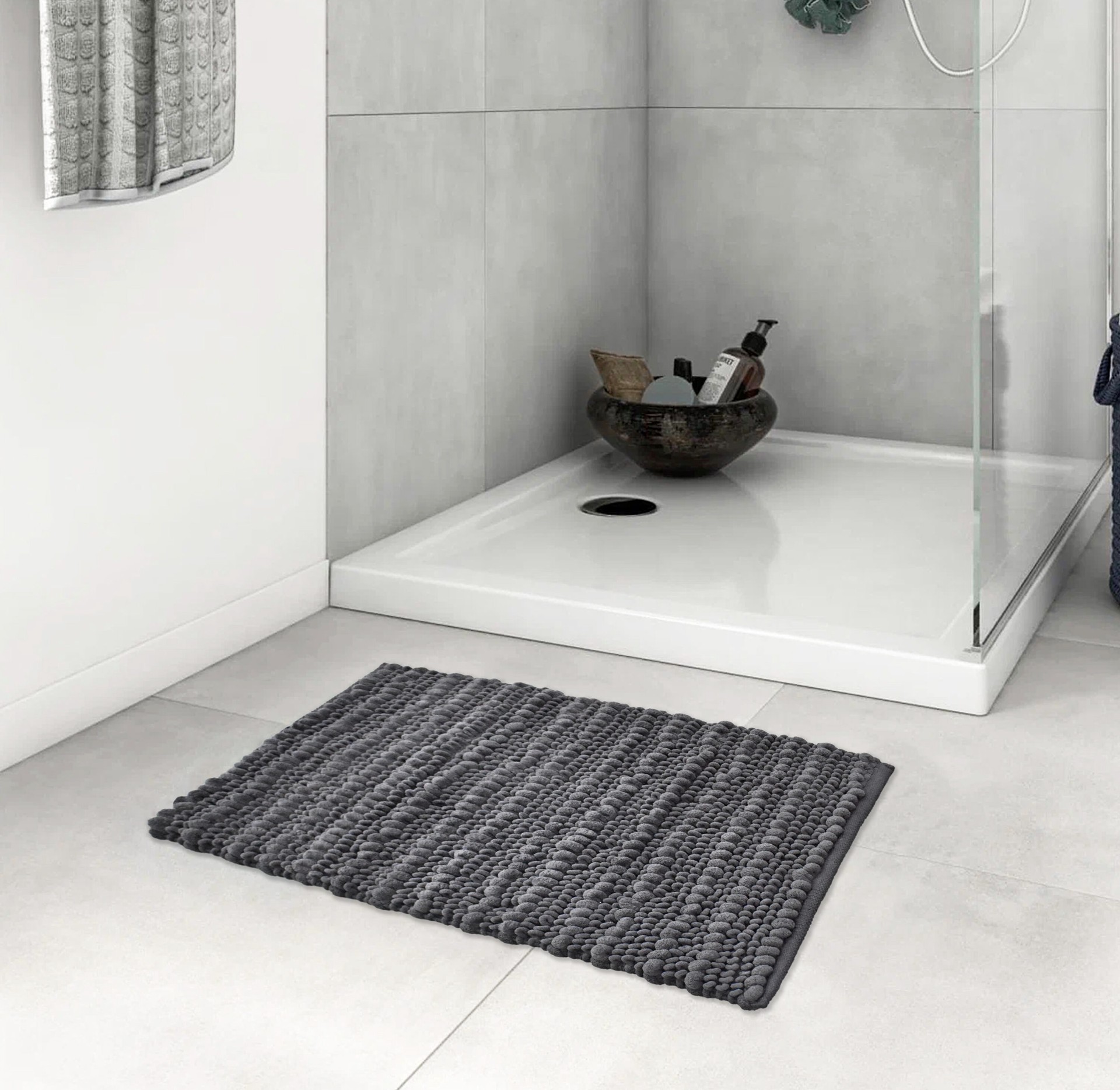 slide 1 of 5, allen + roth 20-in x 32-in Dark Gray Polyester Bath mat, 1 ct