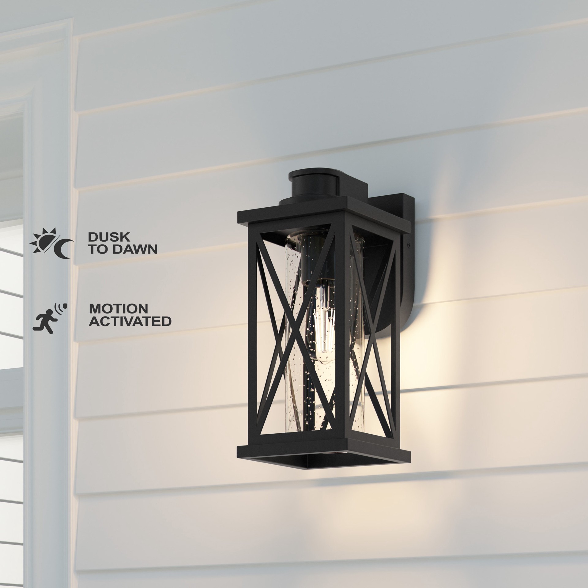 slide 1 of 6, Quoizel Saint Elias 1 -Light 13-in H Matte Black Hardwired Motion Sensor Dusk to Dawn Outdoor Wall Light, 1 ct