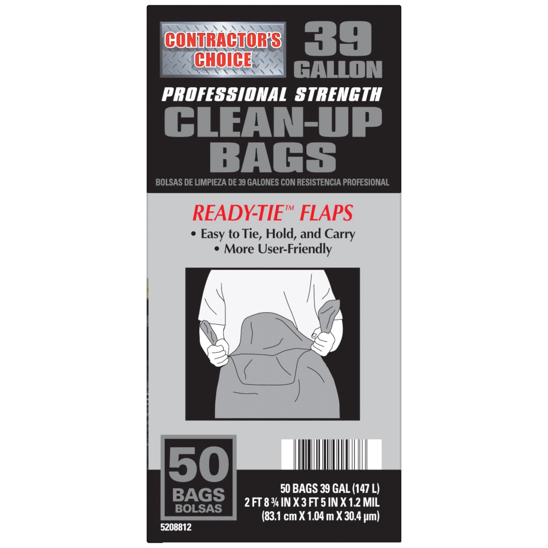 slide 3 of 6, Contractor's Choice Contractor 39-Gallon Scent free Black Outdoor Plastic Construction Flap Tie Trash Bag 50 -Count, 1 ct