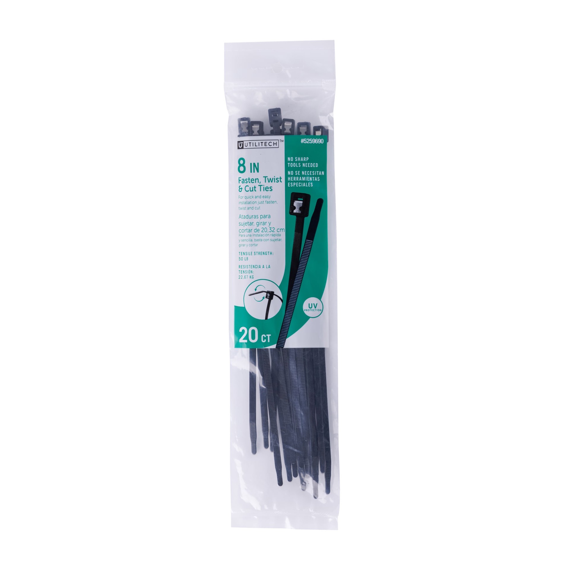 slide 1 of 6, Utilitech 8-in 50.0-lb Tensile Strength Nylon Twist cut cable ties Black with UV Protection 20 -Pack, 1 ct