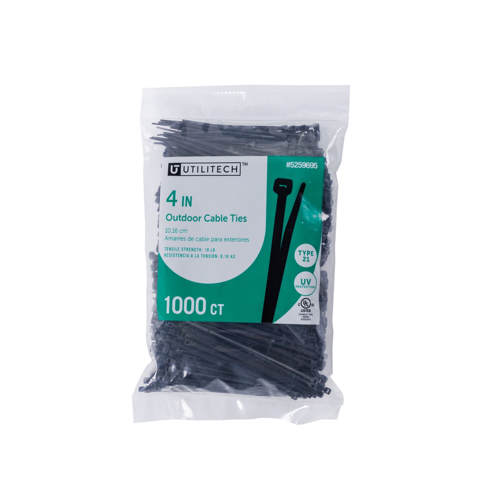 slide 1 of 6, Utilitech 4-in 18.0-lb Tensile Strength Nylon Zip ties Black with UV Protection 1000 -Pack, 1 ct