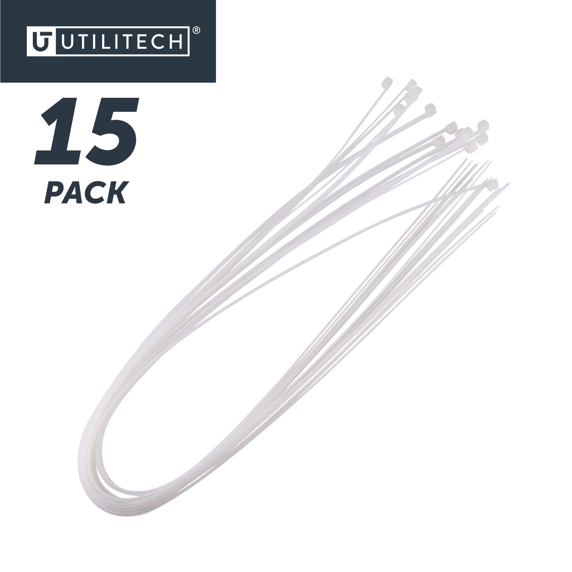 slide 6 of 6, Utilitech 48-in 180.0-lb Tensile Strength Nylon Zip ties Off-white 15 -Pack, 1 ct