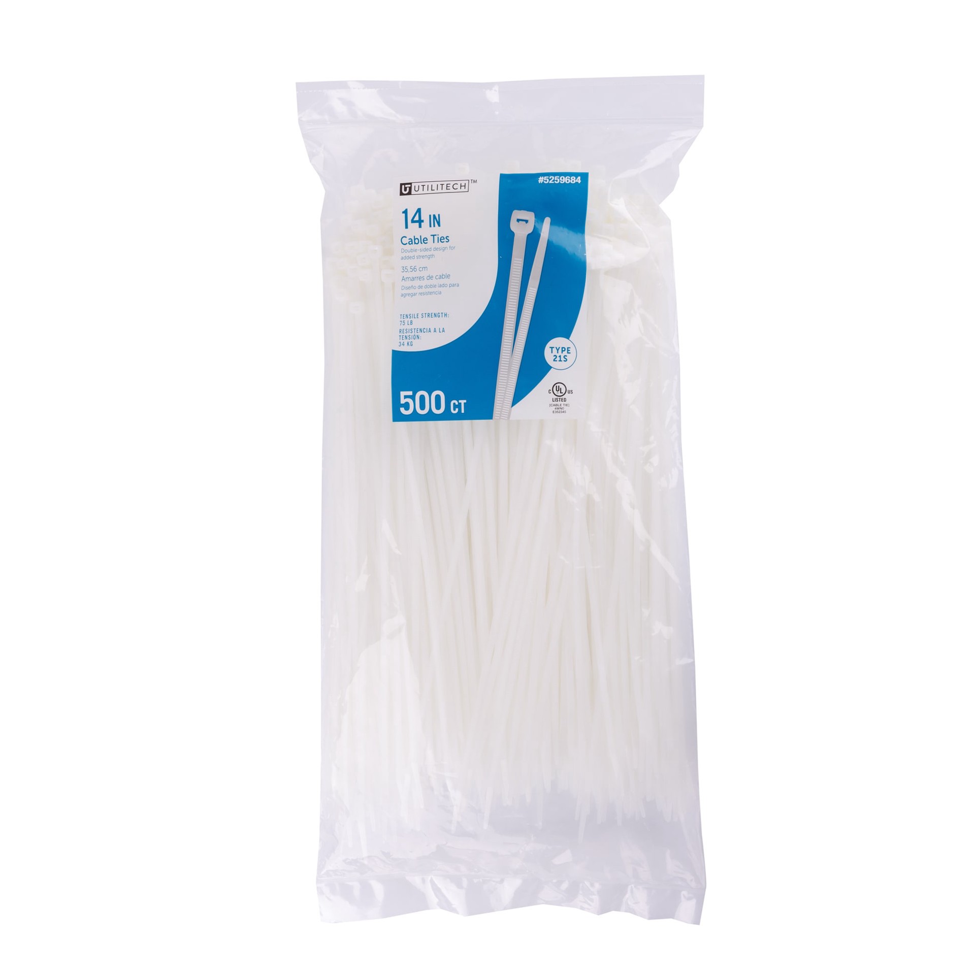 slide 1 of 6, Utilitech 14-in 75.0-lb Tensile Strength Nylon Zip ties Off-white 500 -Pack, 1 ct