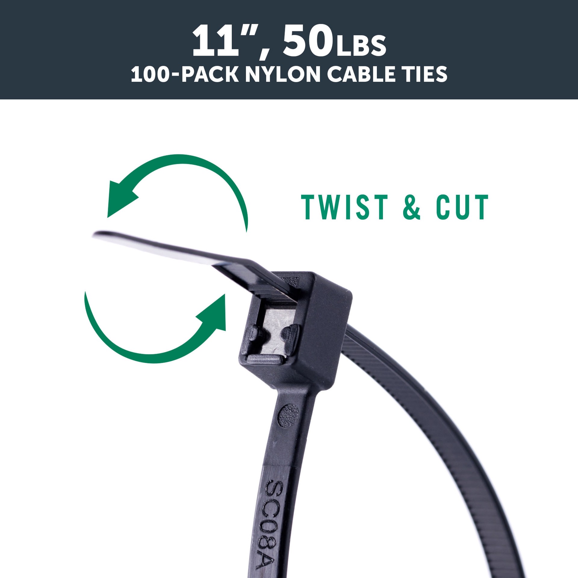 slide 5 of 6, Utilitech 11-in 50.0-lb Tensile Strength Nylon Twist cut cable ties Black with UV Protection 100 -Pack, 1 ct