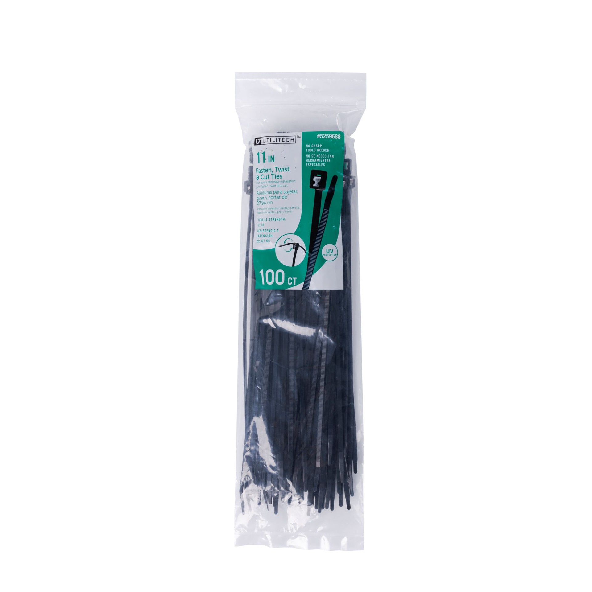 slide 1 of 6, Utilitech 11-in 50.0-lb Tensile Strength Nylon Twist cut cable ties Black with UV Protection 100 -Pack, 1 ct