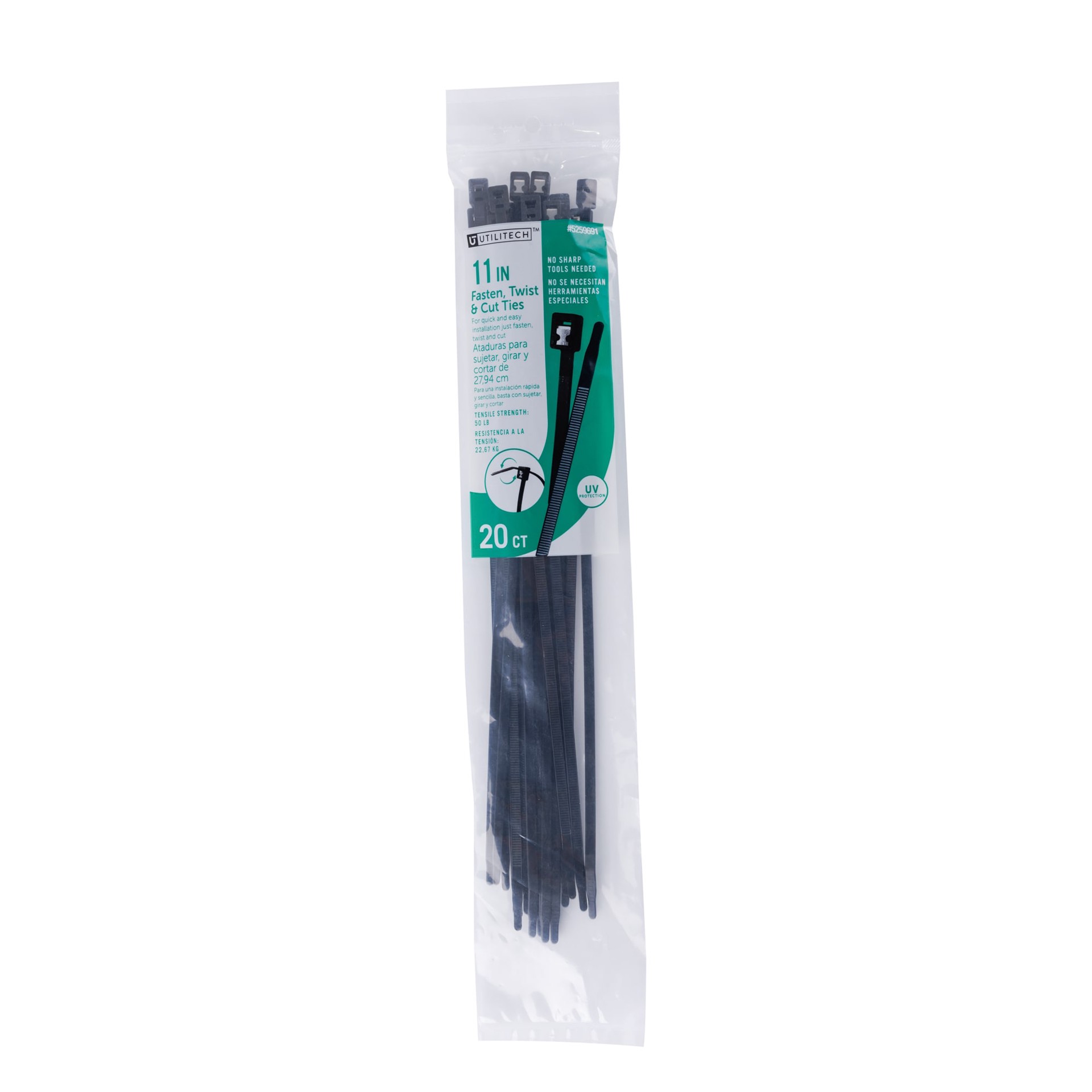 slide 1 of 6, Utilitech 11-in 50.0-lb Tensile Strength Nylon Twist cut cable ties Black with UV Protection 20 -Pack, 1 ct