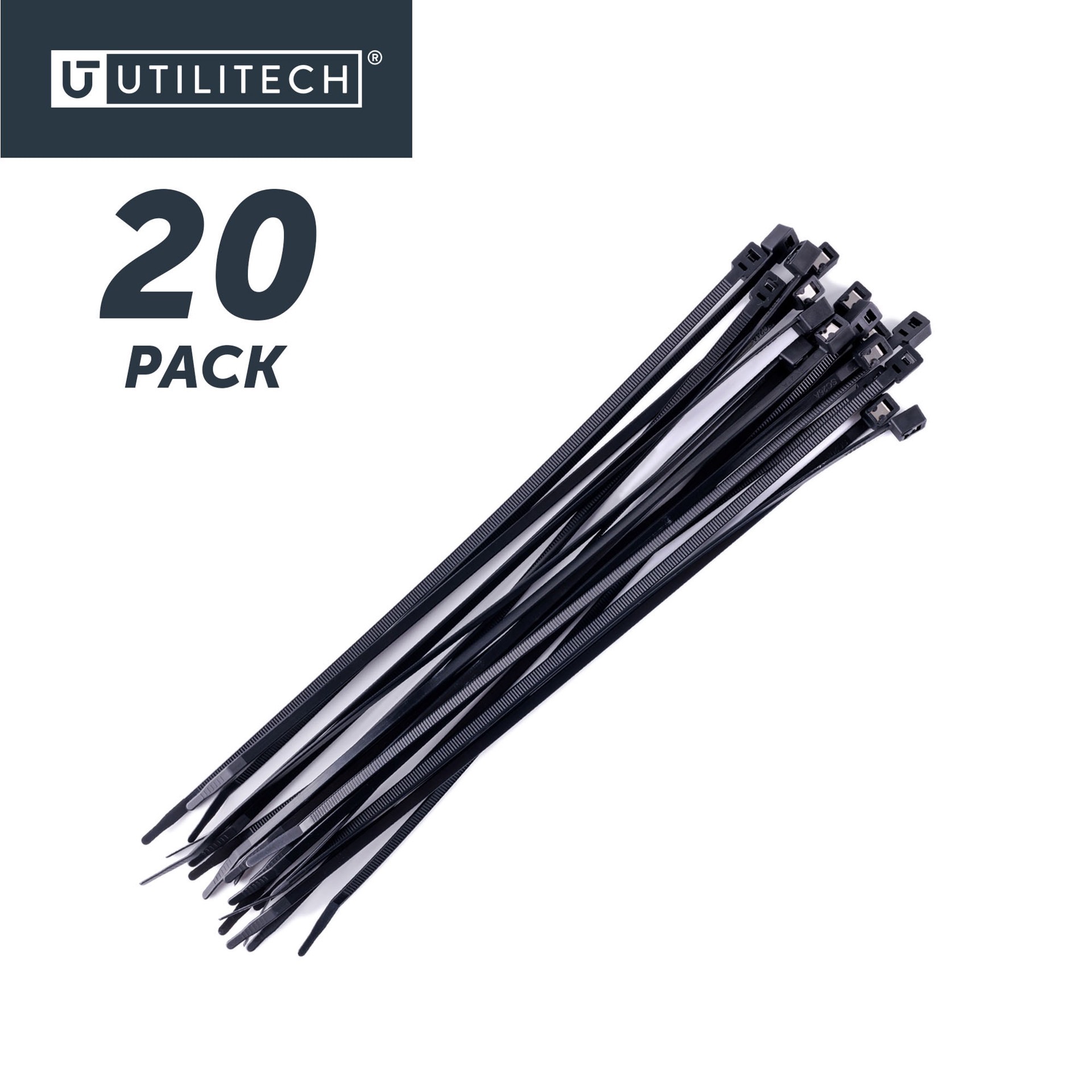 slide 6 of 6, Utilitech 11-in 50.0-lb Tensile Strength Nylon Twist cut cable ties Black with UV Protection 20 -Pack, 1 ct