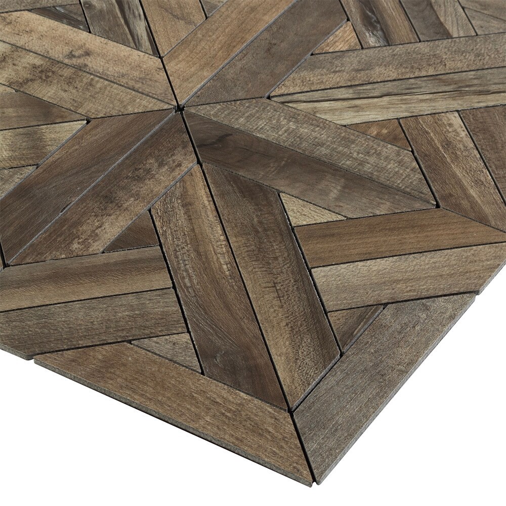 slide 4 of 6, Peel&Stick Tile Peel and Stick Ashby Inlay brown 12-in x 12-in Matte PVC Wood Look Multi-shaped Mosaic Wall Tile ( 1.001-sq ft Piece ), 1 ct