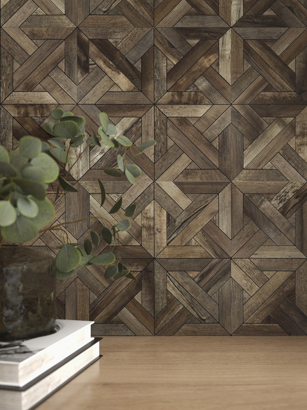 slide 5 of 6, Peel&Stick Tile Peel and Stick Ashby Inlay brown 12-in x 12-in Matte PVC Wood Look Multi-shaped Mosaic Wall Tile ( 1.001-sq ft Piece ), 1 ct