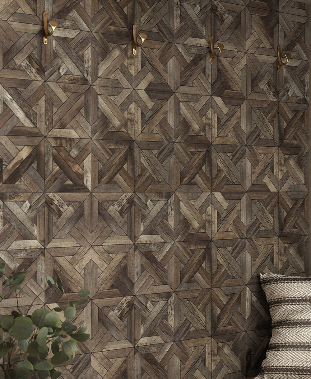 slide 6 of 6, Peel&Stick Tile Peel and Stick Ashby Inlay brown 12-in x 12-in Matte PVC Wood Look Multi-shaped Mosaic Wall Tile ( 1.001-sq ft Piece ), 1 ct