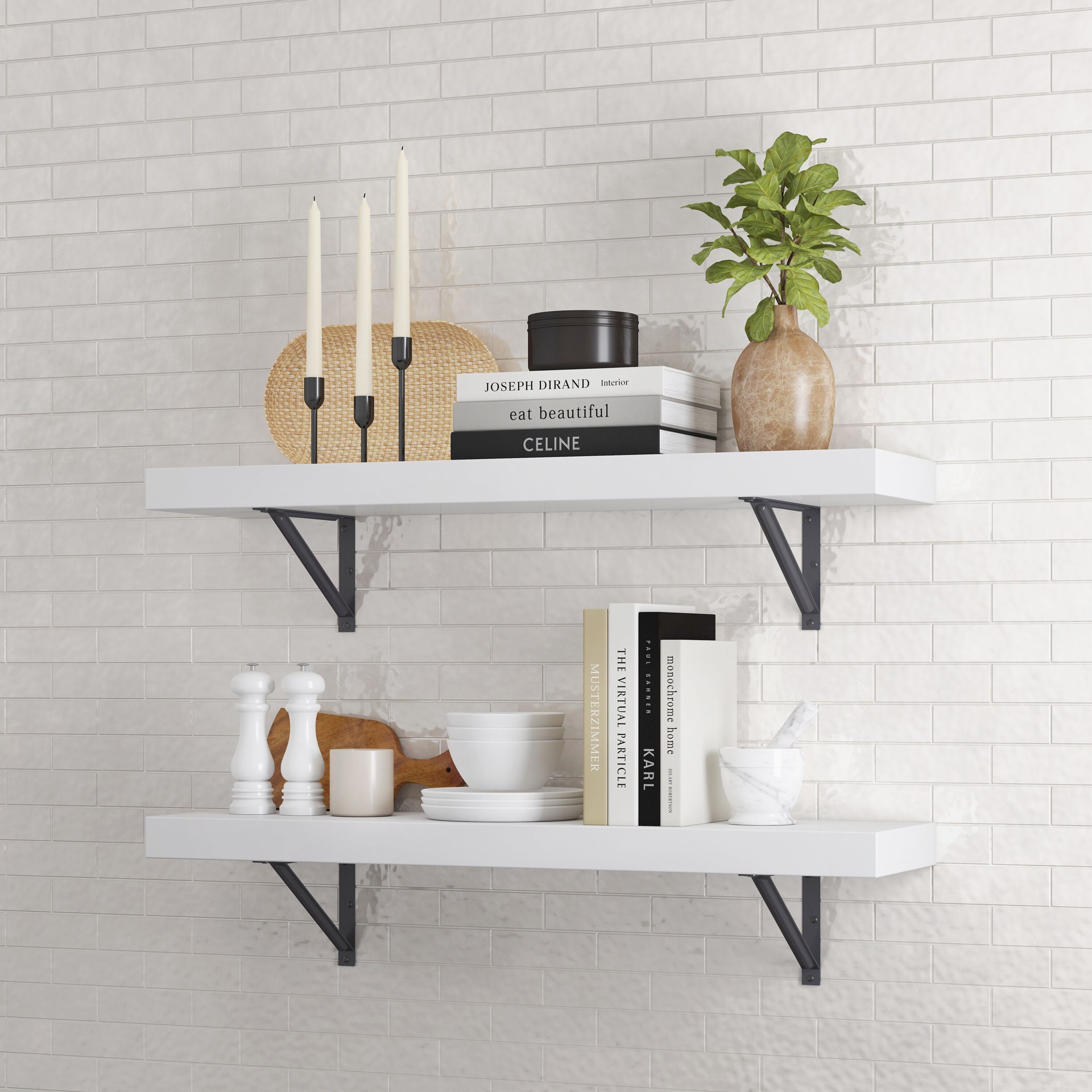 slide 3 of 6, allen + roth 9.5-in D x 36-in L White MDF Rectangular Bracket shelf, 1 ct