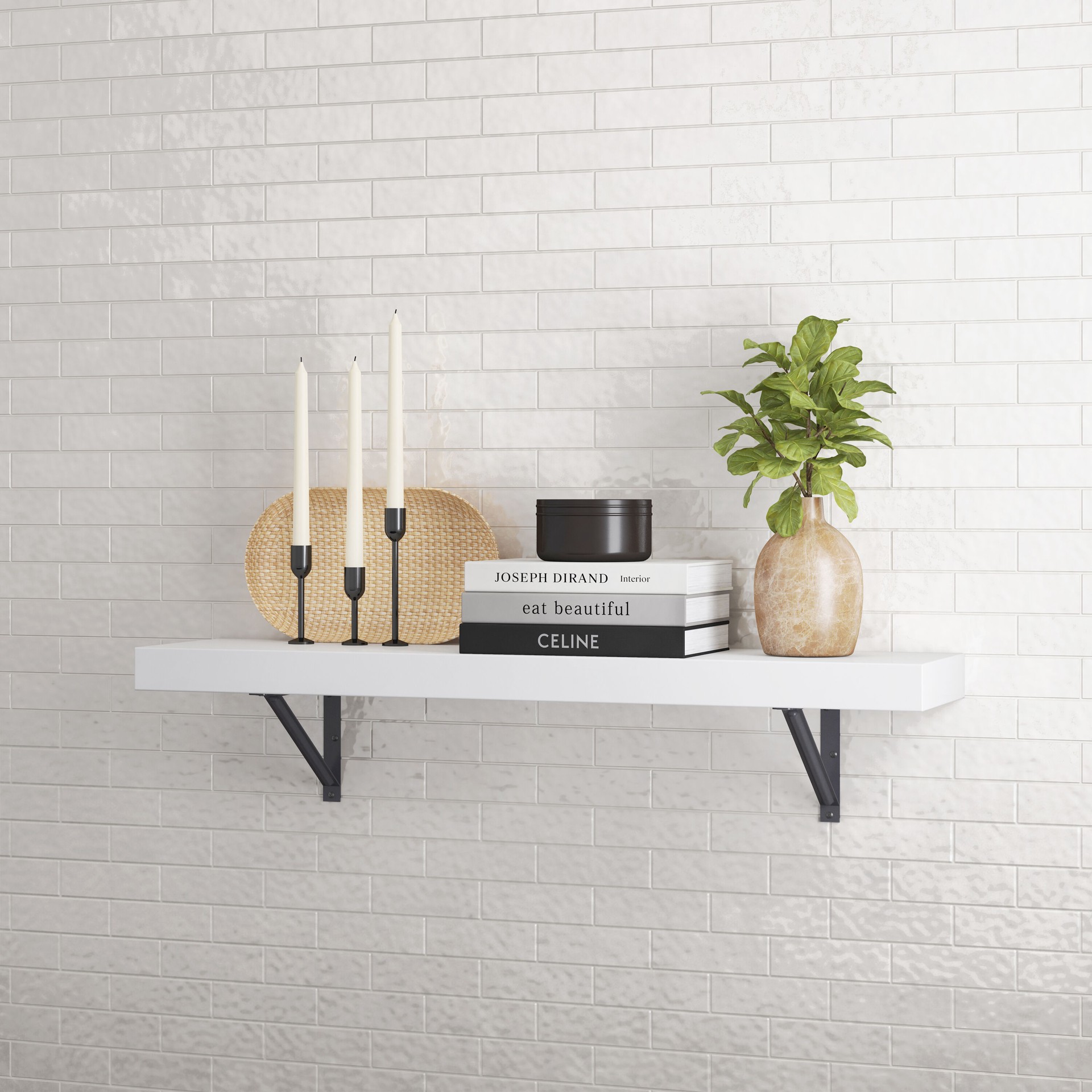 slide 4 of 6, allen + roth 9.5-in D x 36-in L White MDF Rectangular Bracket shelf, 1 ct