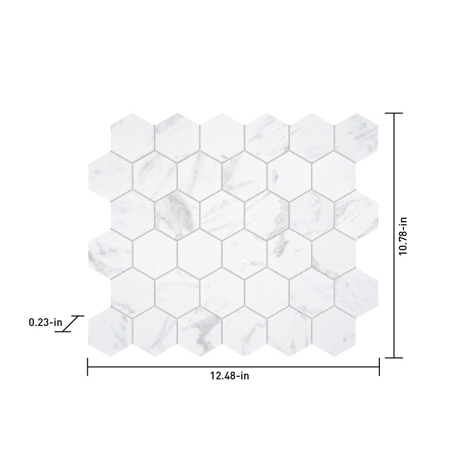 slide 5 of 6, Satori Regent Carrara 12-in x 12-in Matte Porcelain Hexagon Mosaic Floor and Wall Tile ( 0.93-sq ft Piece ), 1 ct