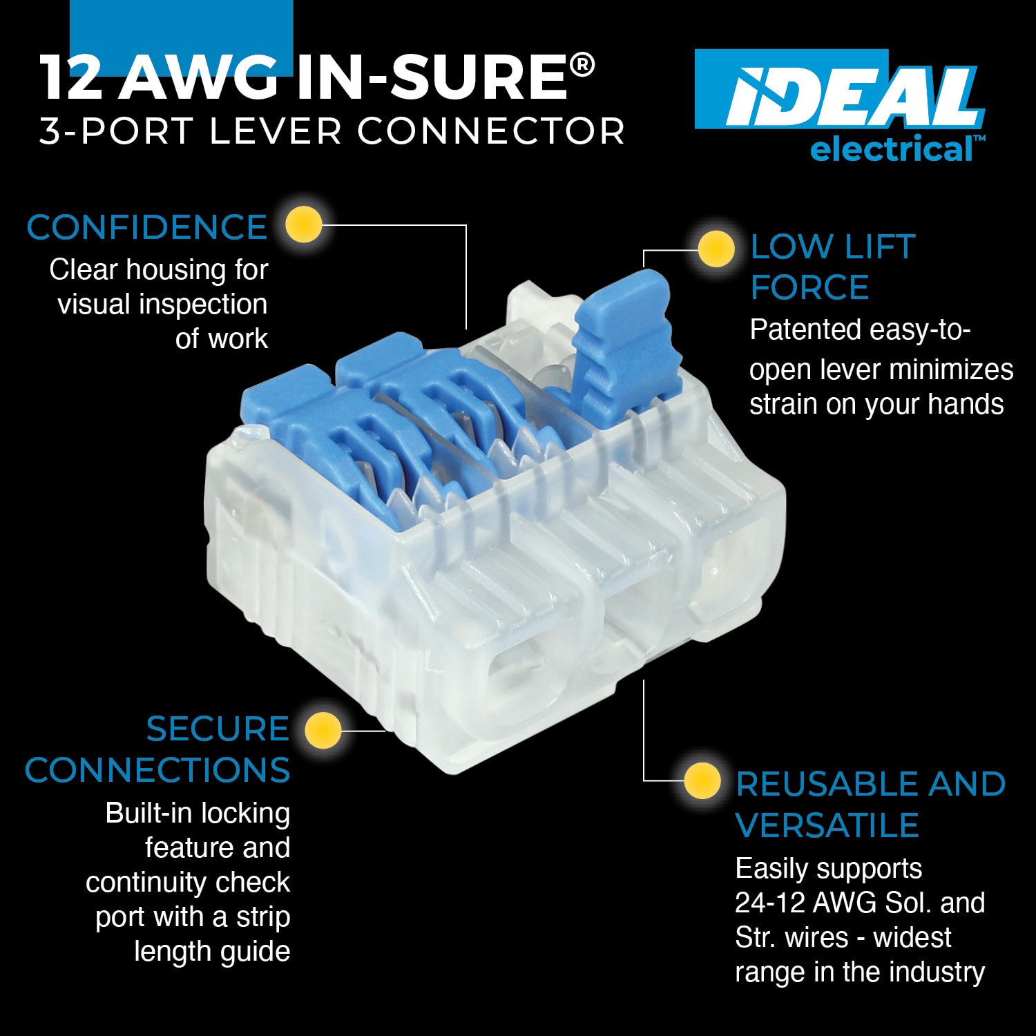 slide 2 of 6, IDEAL Lever Wire Connectors 3 Clear ( 10 -Pack ), 1 ct