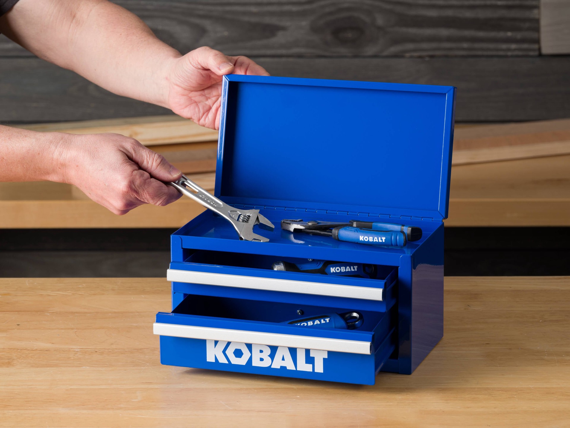 slide 5 of 6, Kobalt Portable Mini Toolbox 10.83-in W x 5.91-in H x 5.91-in D 2 -Drawer Blue Steel Tool Box, 1 ct