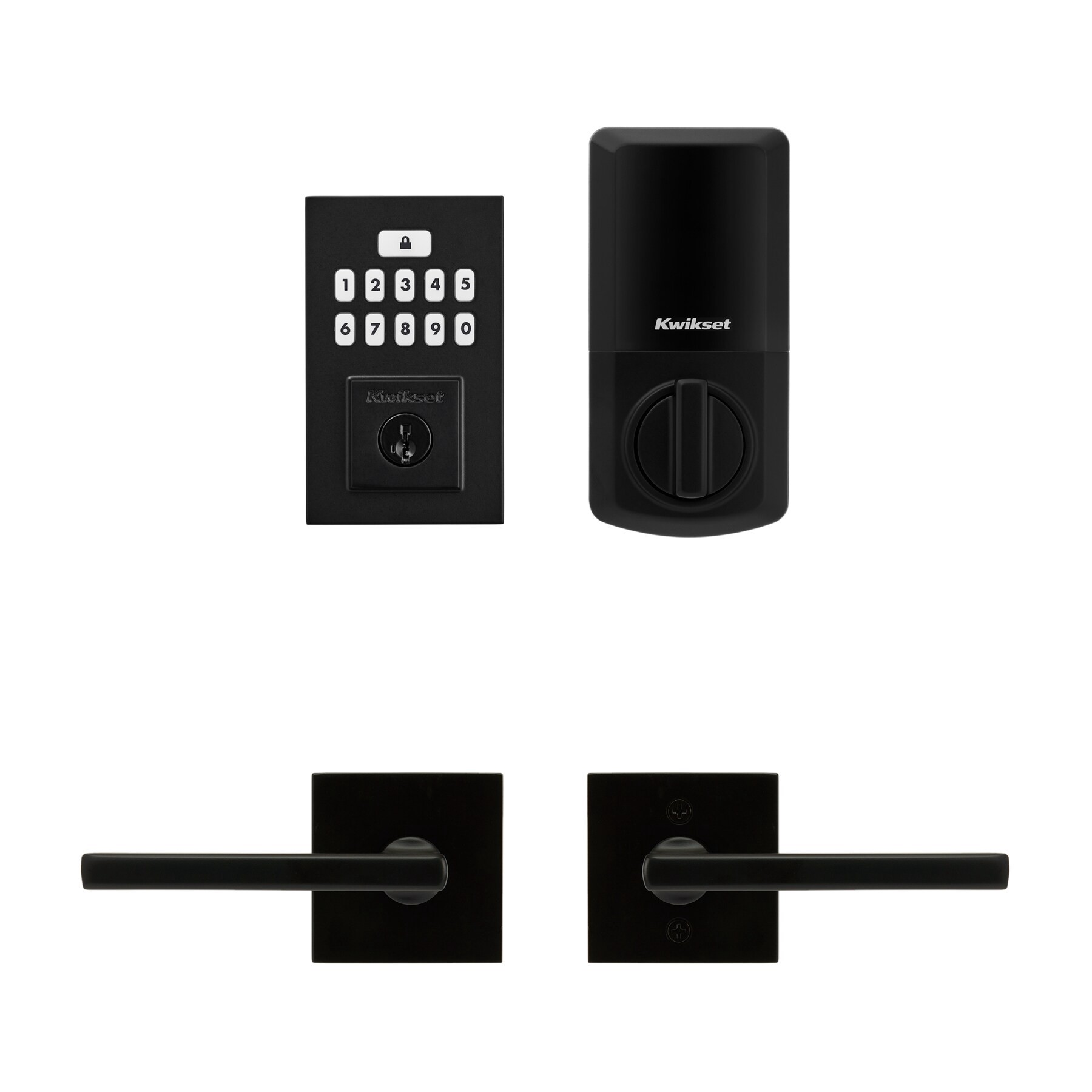 slide 1 of 6, Kwikset SmartCode 260 with Halifax Lever Combo Pack Matte Black Keypad Electronic Deadbolt Lock ft. SmartKey Security, 1 ct