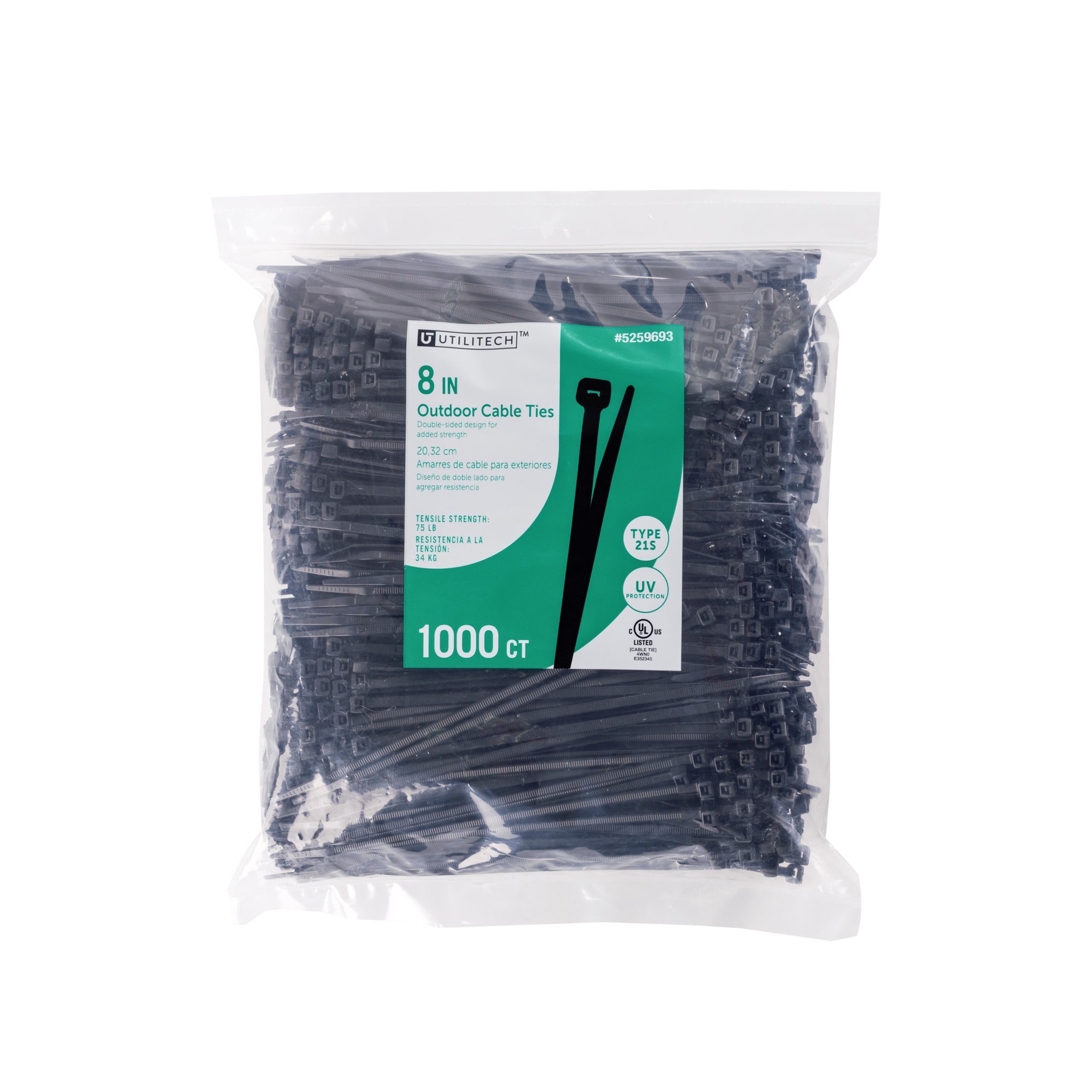 slide 1 of 6, Utilitech 8-in 75.0-lb Tensile Strength Nylon Zip ties Black with UV Protection 1000 -Pack, 1 ct