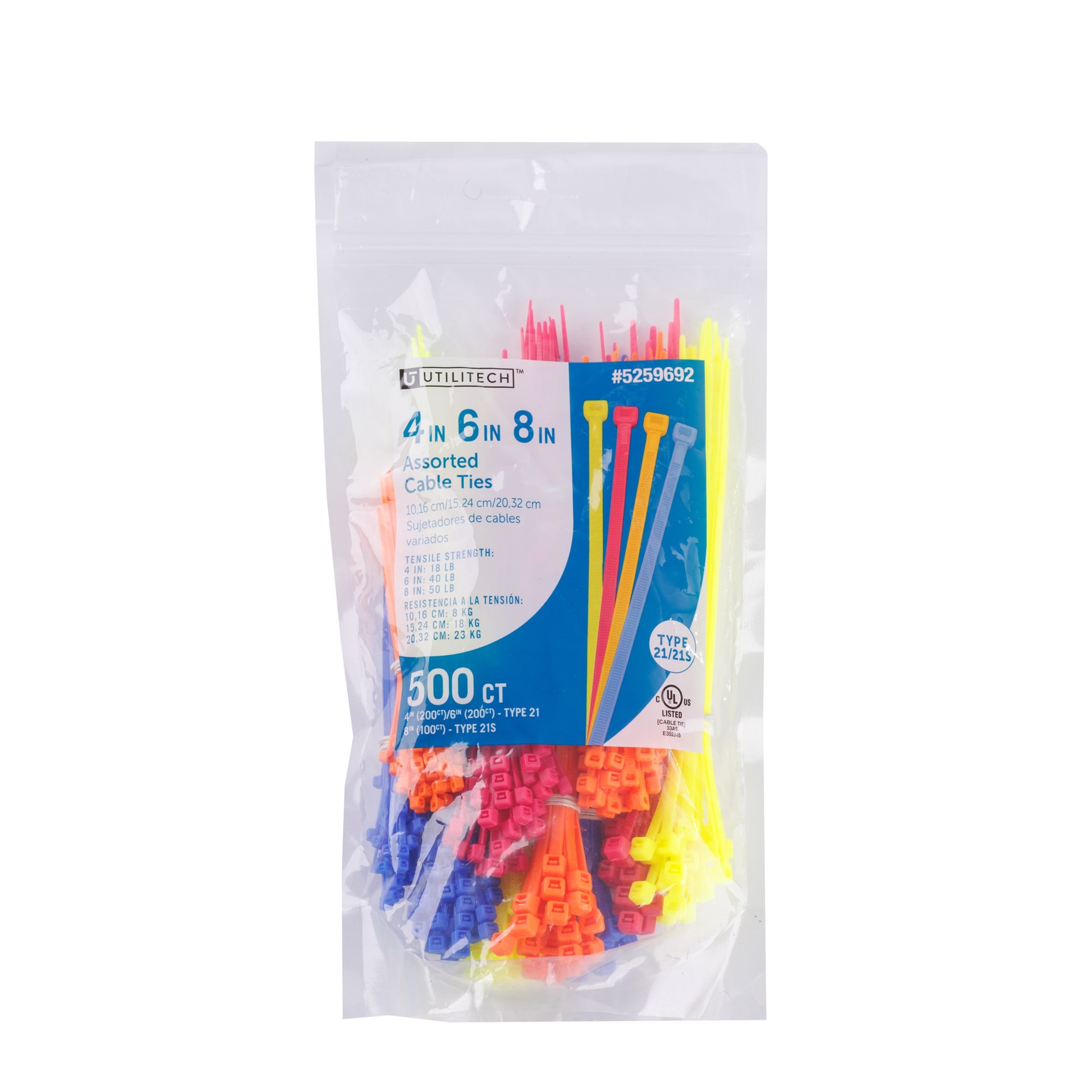 slide 1 of 6, Utilitech 50.0-lb Tensile Strength Multiple Sizes Nylon Zip ties Multiple colors/finishes 500 -Pack, 1 ct