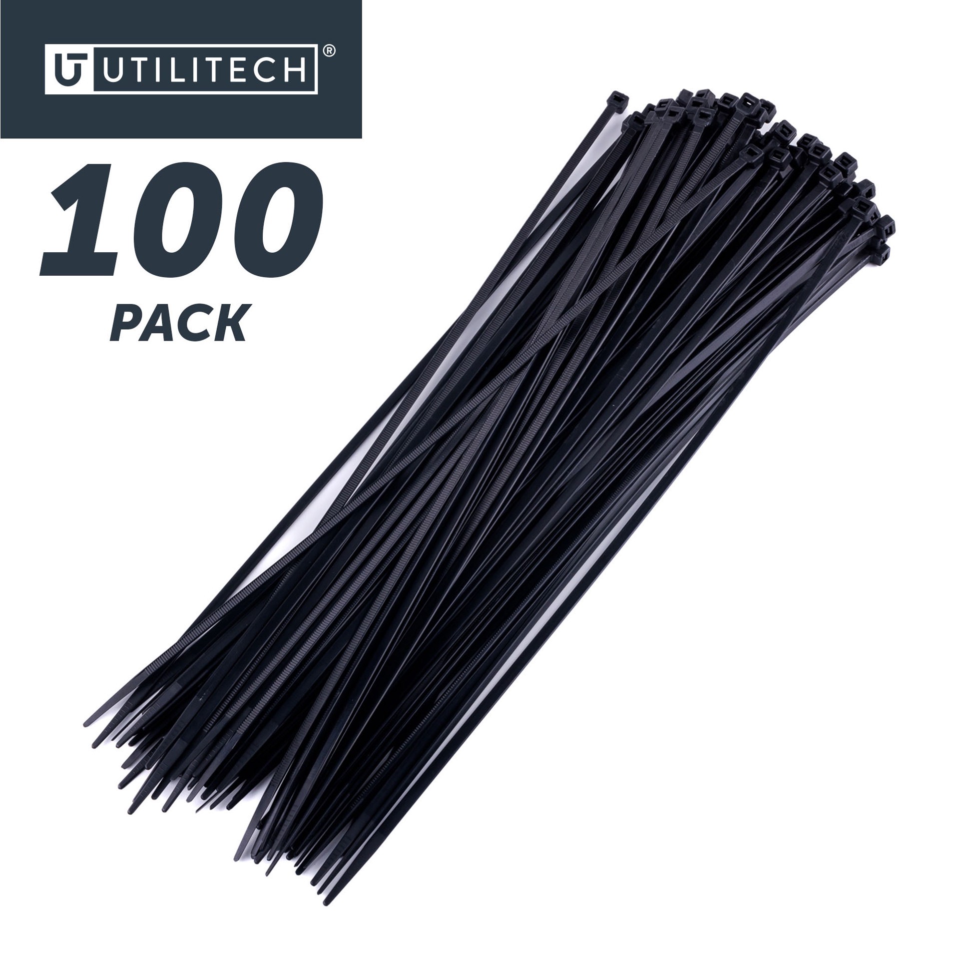 slide 6 of 6, Utilitech 14-in 52.0-lb Tensile Strength Nylon Zip ties Black with UV Protection 100 -Pack, 1 ct