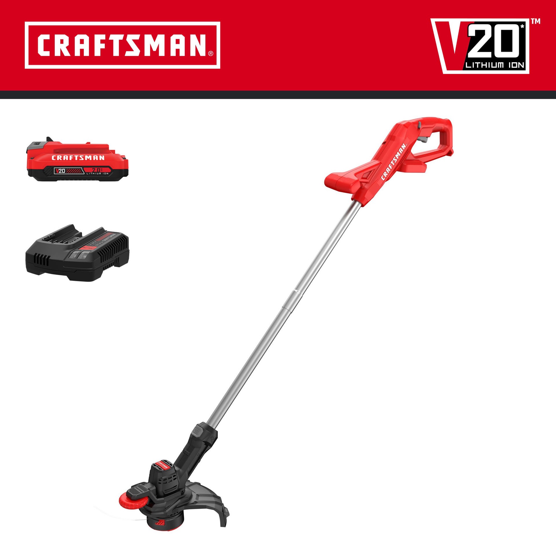 slide 3 of 6, CRAFTSMAN V20 20-volt max 10-in Straight Shaft Battery String Trimmer 2 Ah (Battery Included) (Charger Included), 1 ct