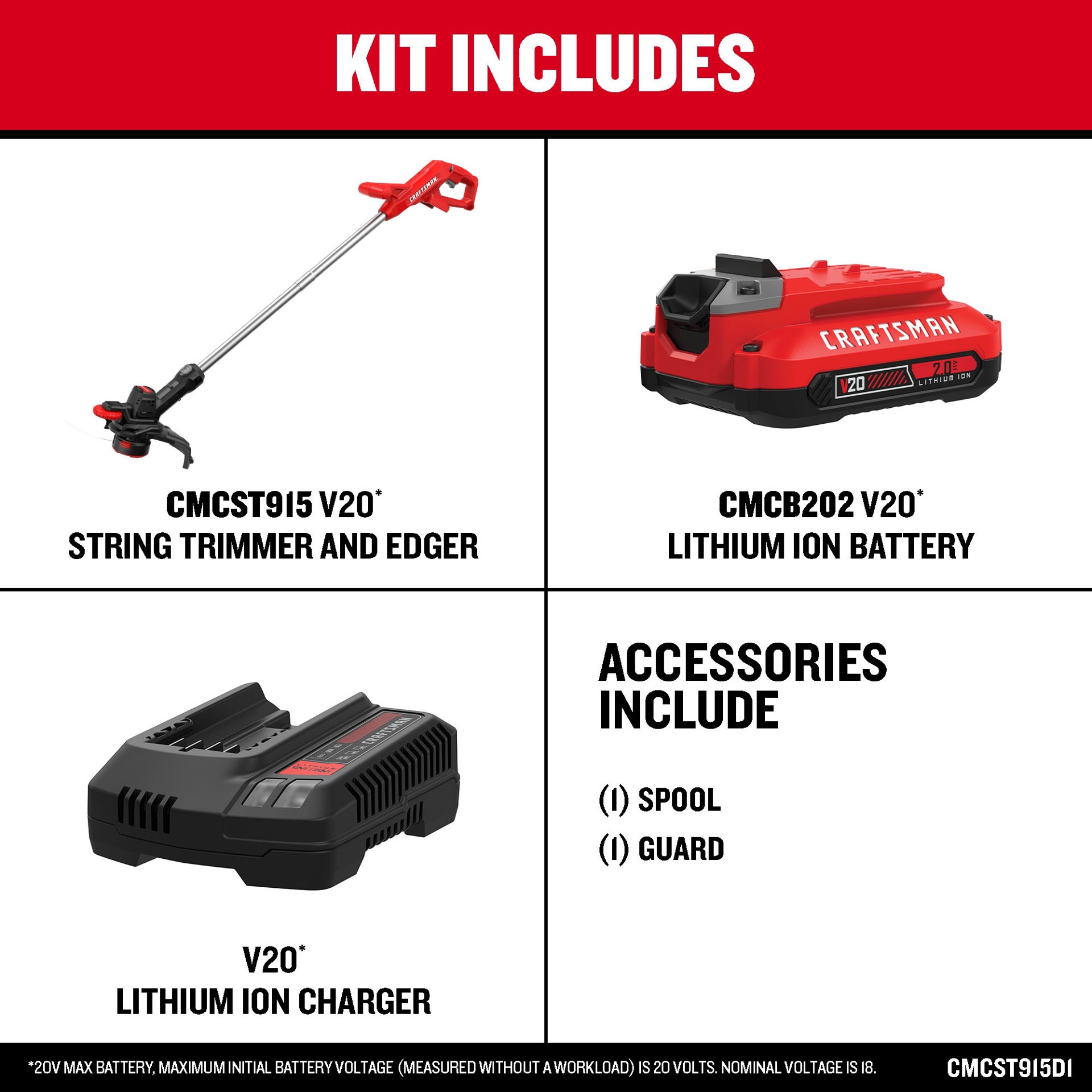 slide 4 of 6, CRAFTSMAN V20 20-volt max 10-in Straight Shaft Battery String Trimmer 2 Ah (Battery Included) (Charger Included), 1 ct