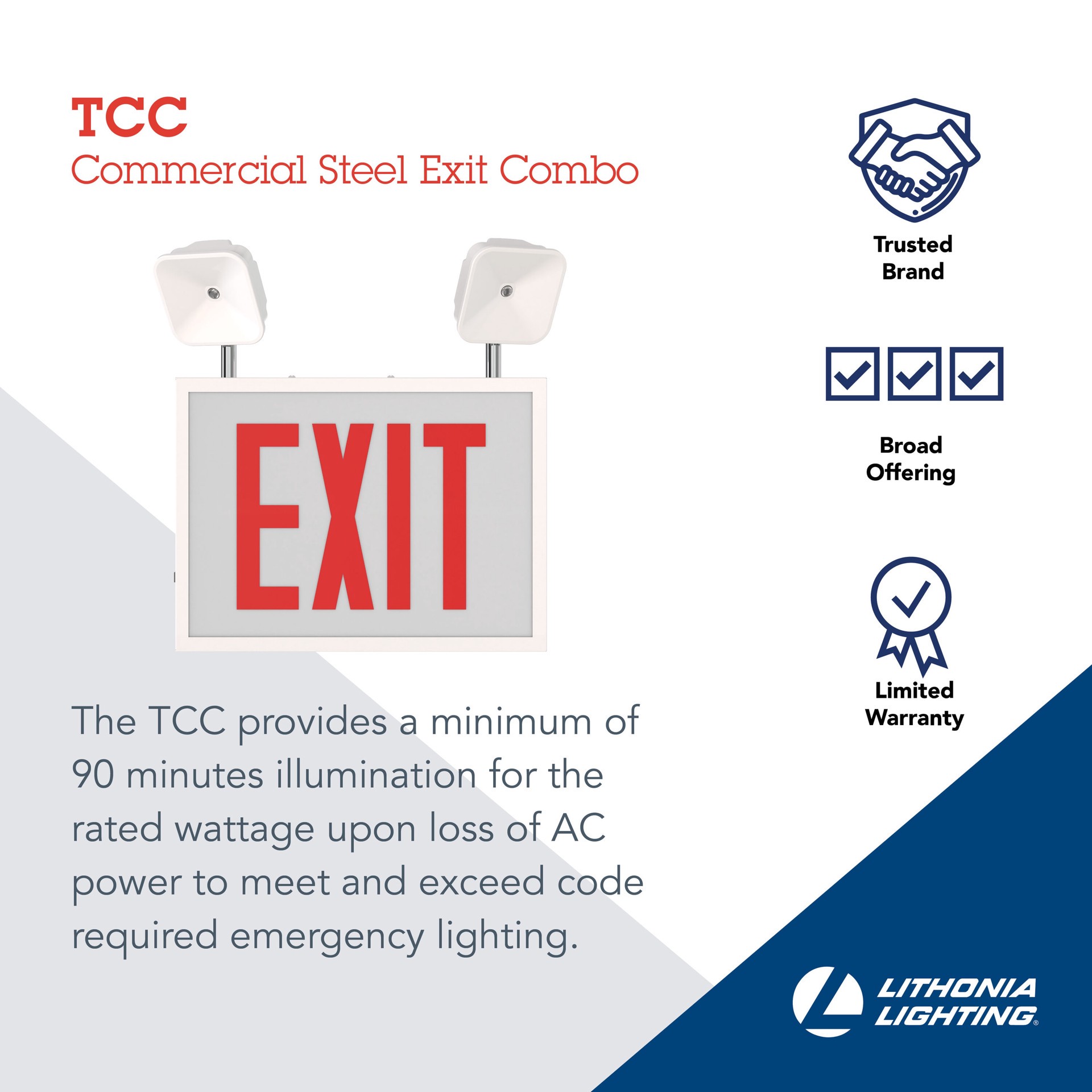 slide 2 of 6, Lithonia Lighting 3.5 -Watt 120-347 -Volt LED White Hardwired Exit Light with Red Lights, 1 ct
