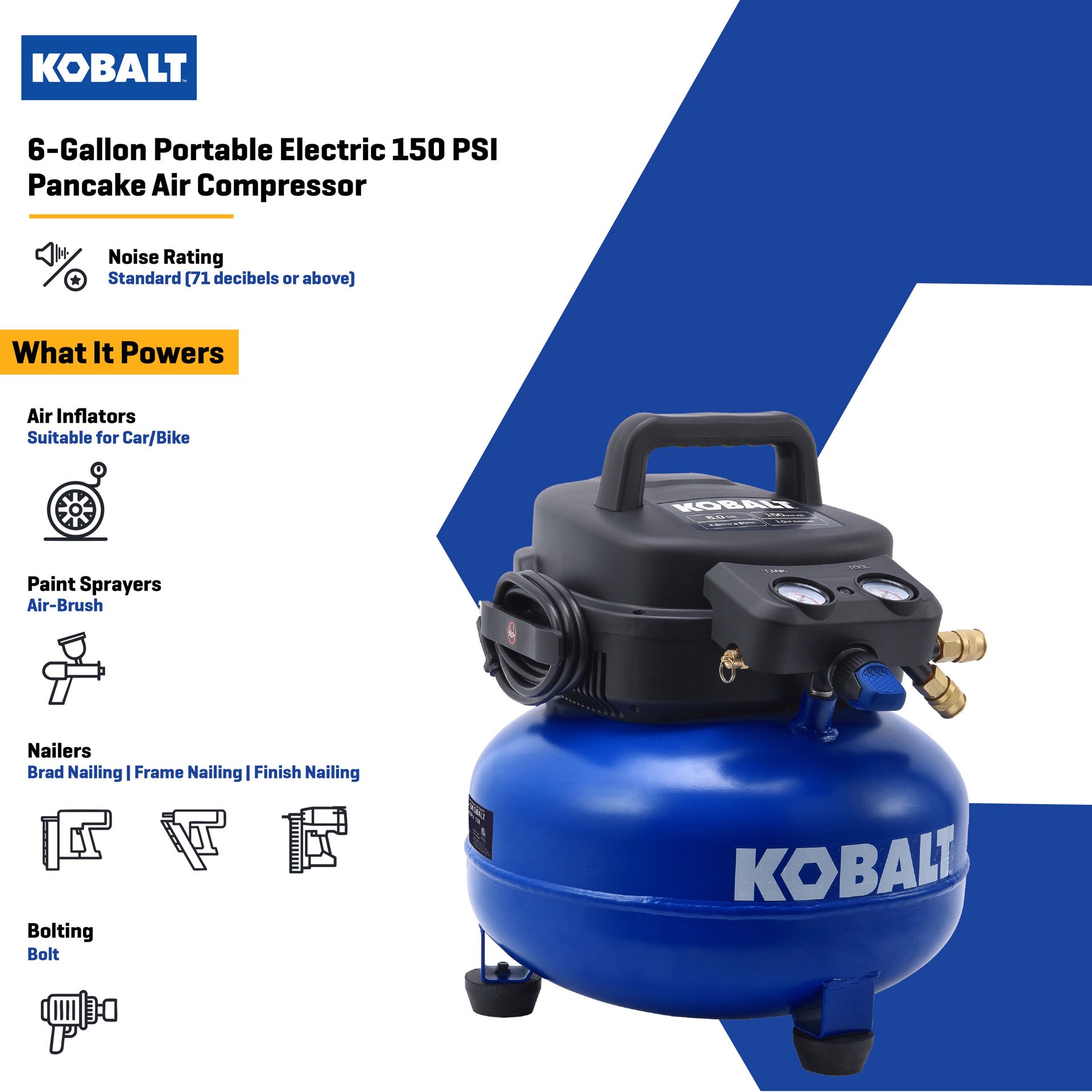 slide 2 of 6, Kobalt 6-Gallon Portable Electric 150 PSI Pancake Air Compressor, 1 ct