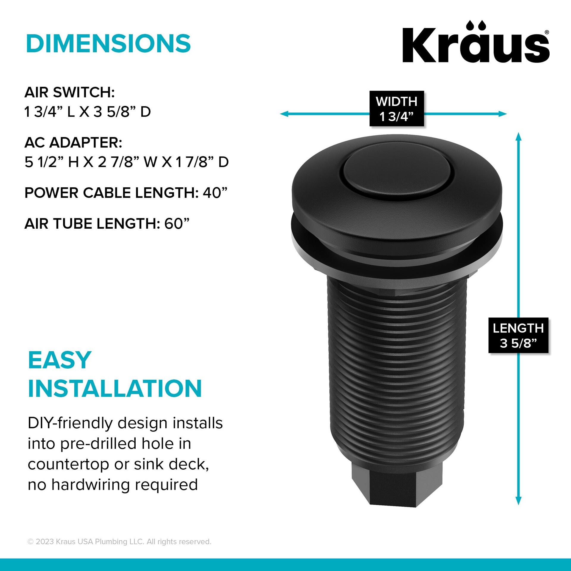 slide 5 of 6, Kraus Kore 2.78-in Matte Black Brass Garbage Disposal switch, 1 ct