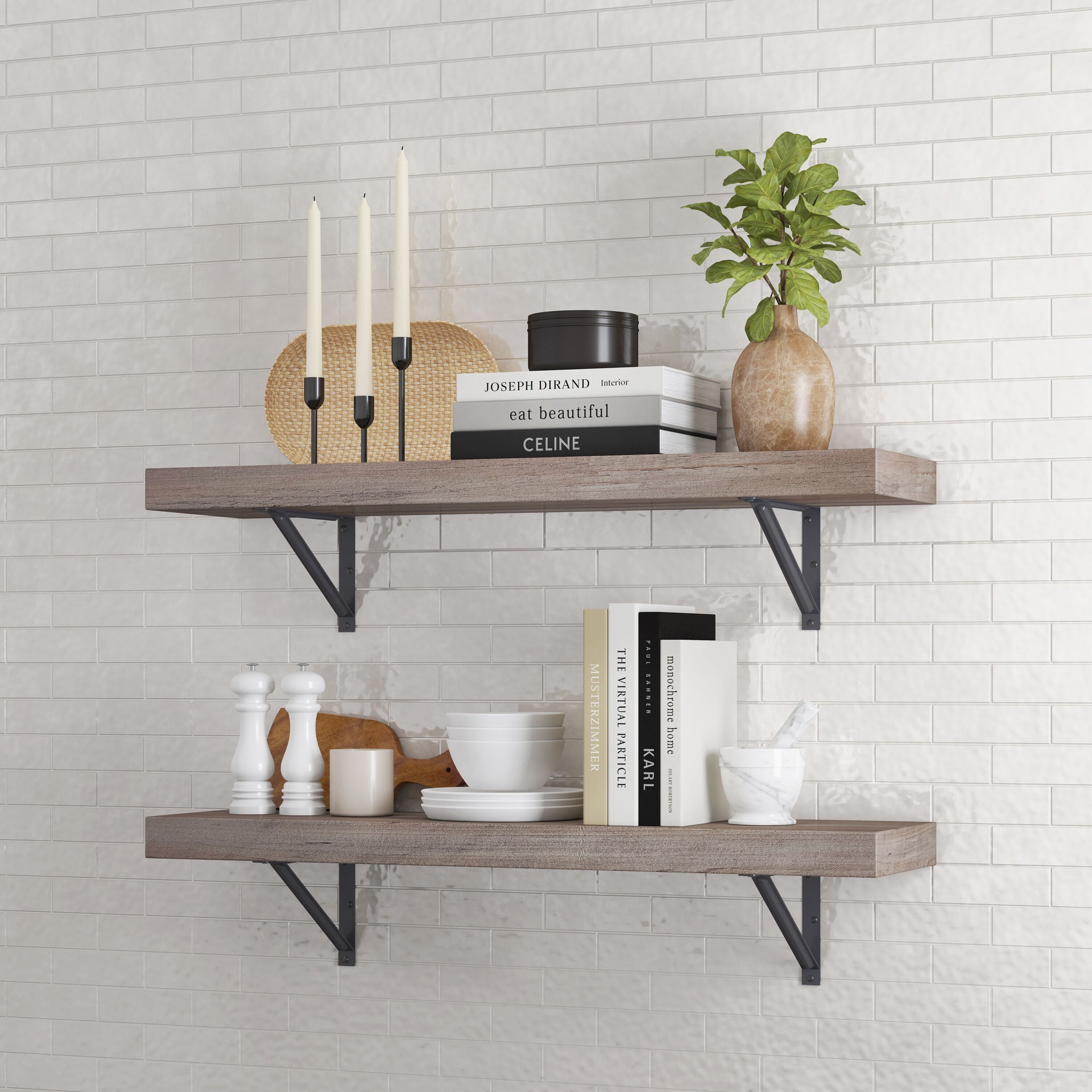 slide 3 of 6, allen + roth 9.5-in D x 36-in L Gray MDF Rectangular Bracket shelf, 1 ct