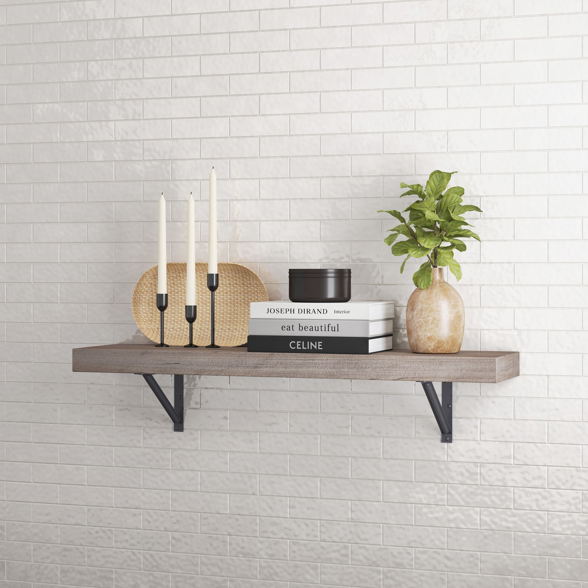 slide 4 of 6, allen + roth 9.5-in D x 36-in L Gray MDF Rectangular Bracket shelf, 1 ct