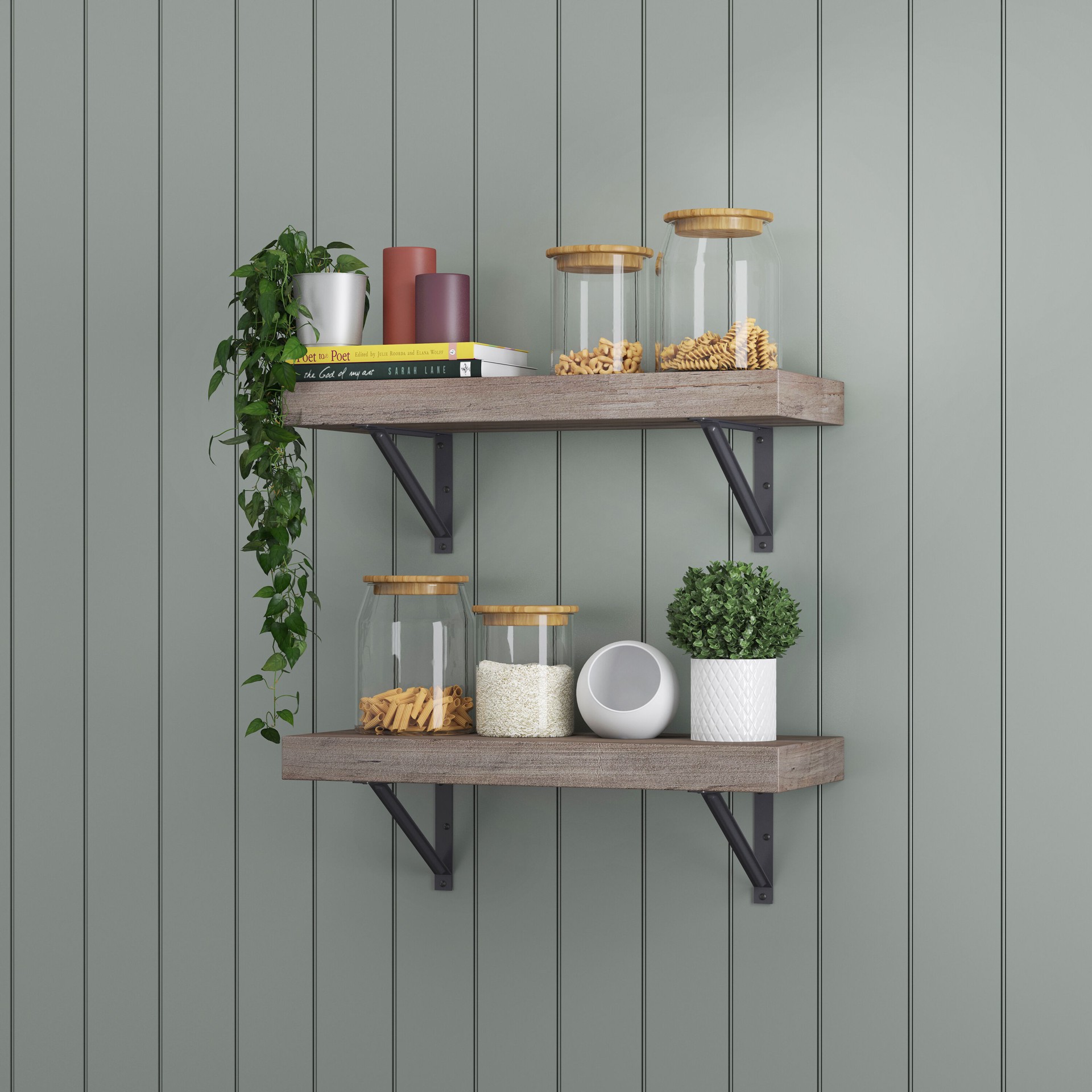 slide 3 of 6, allen + roth 9.5-in D x 23.75-in L Gray MDF Rectangular Bracket shelf, 1 ct