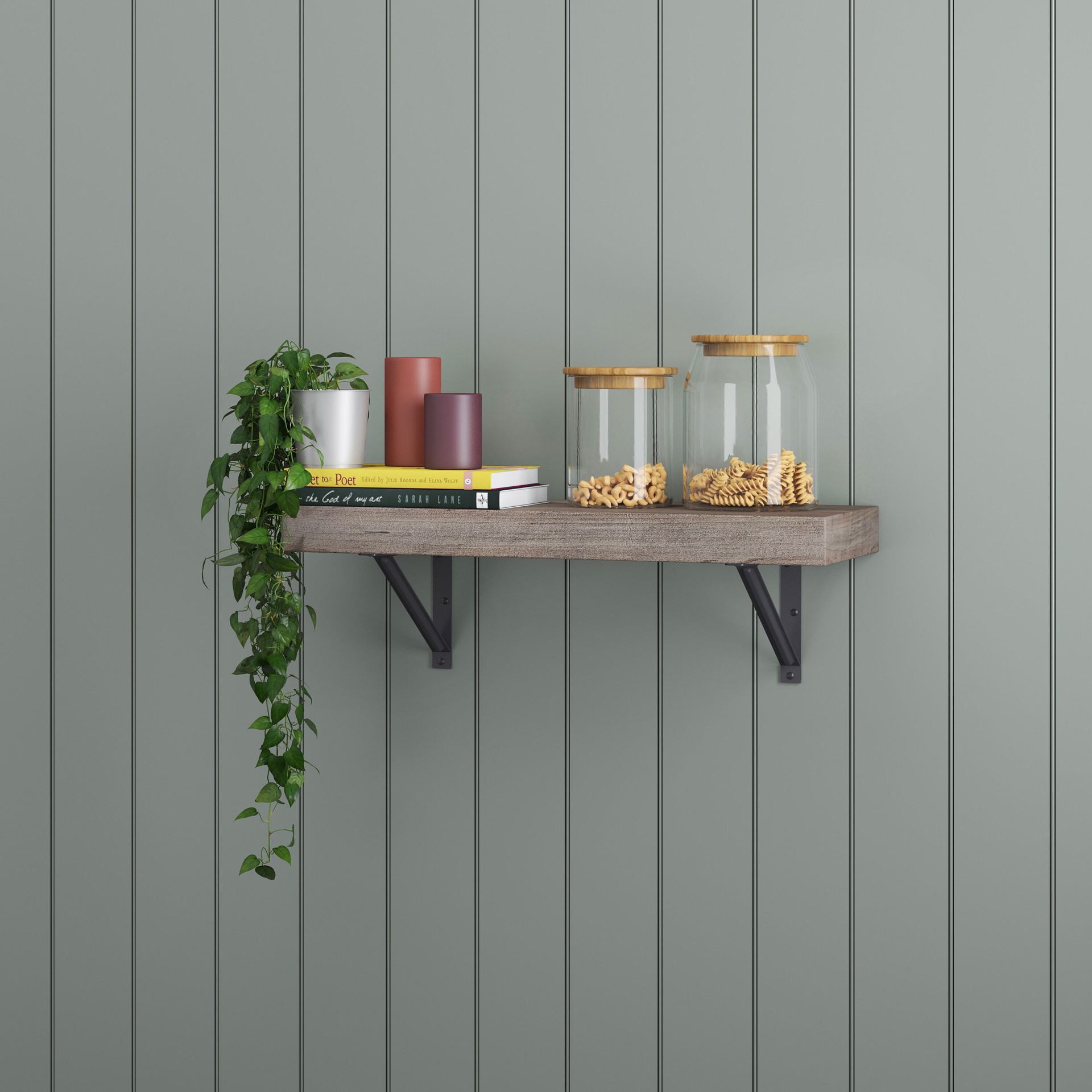 slide 4 of 6, allen + roth 9.5-in D x 23.75-in L Gray MDF Rectangular Bracket shelf, 1 ct